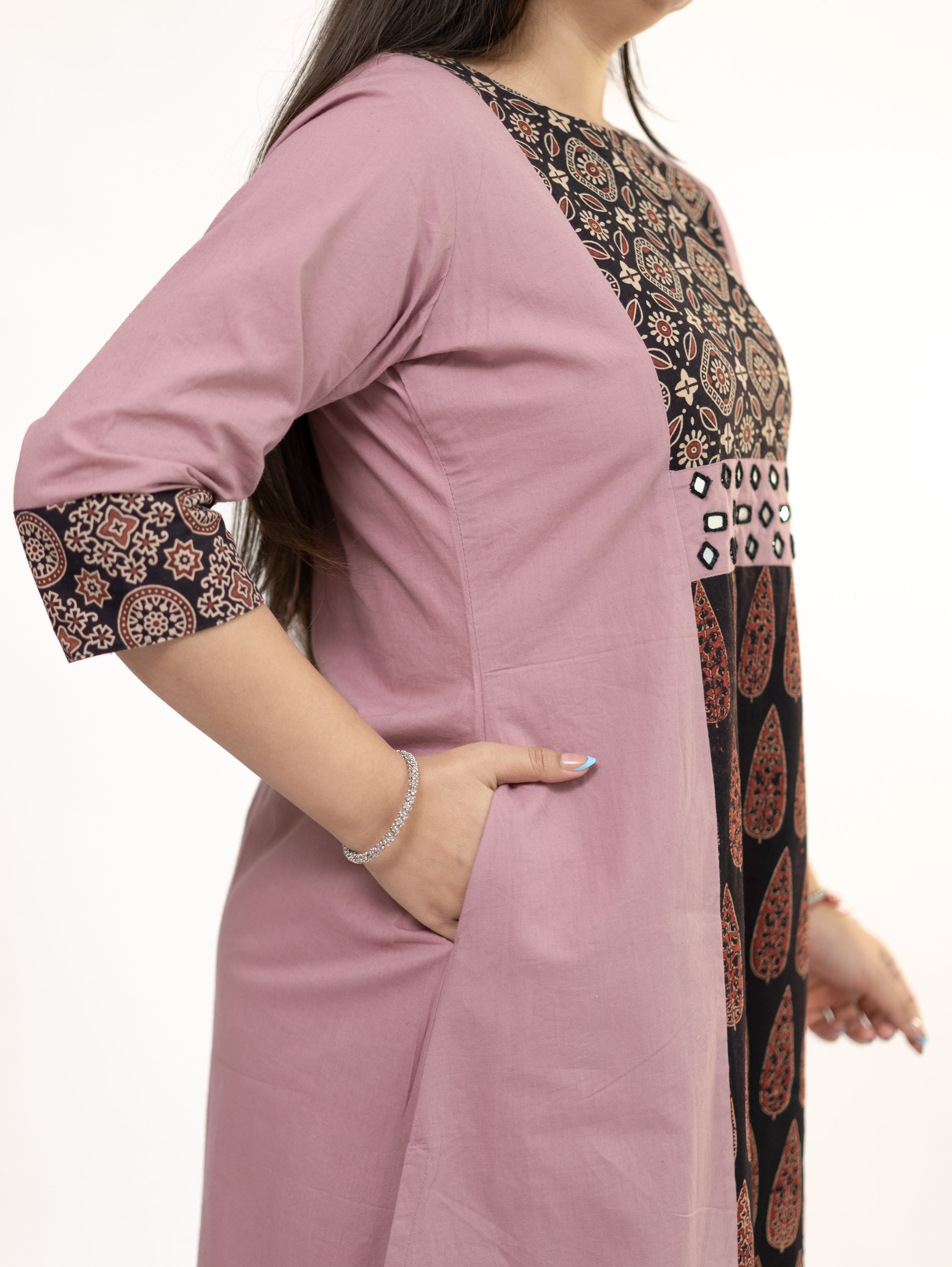 Heemali Pink Cotton Ajrakh Kutch Embroidered Kurta Set