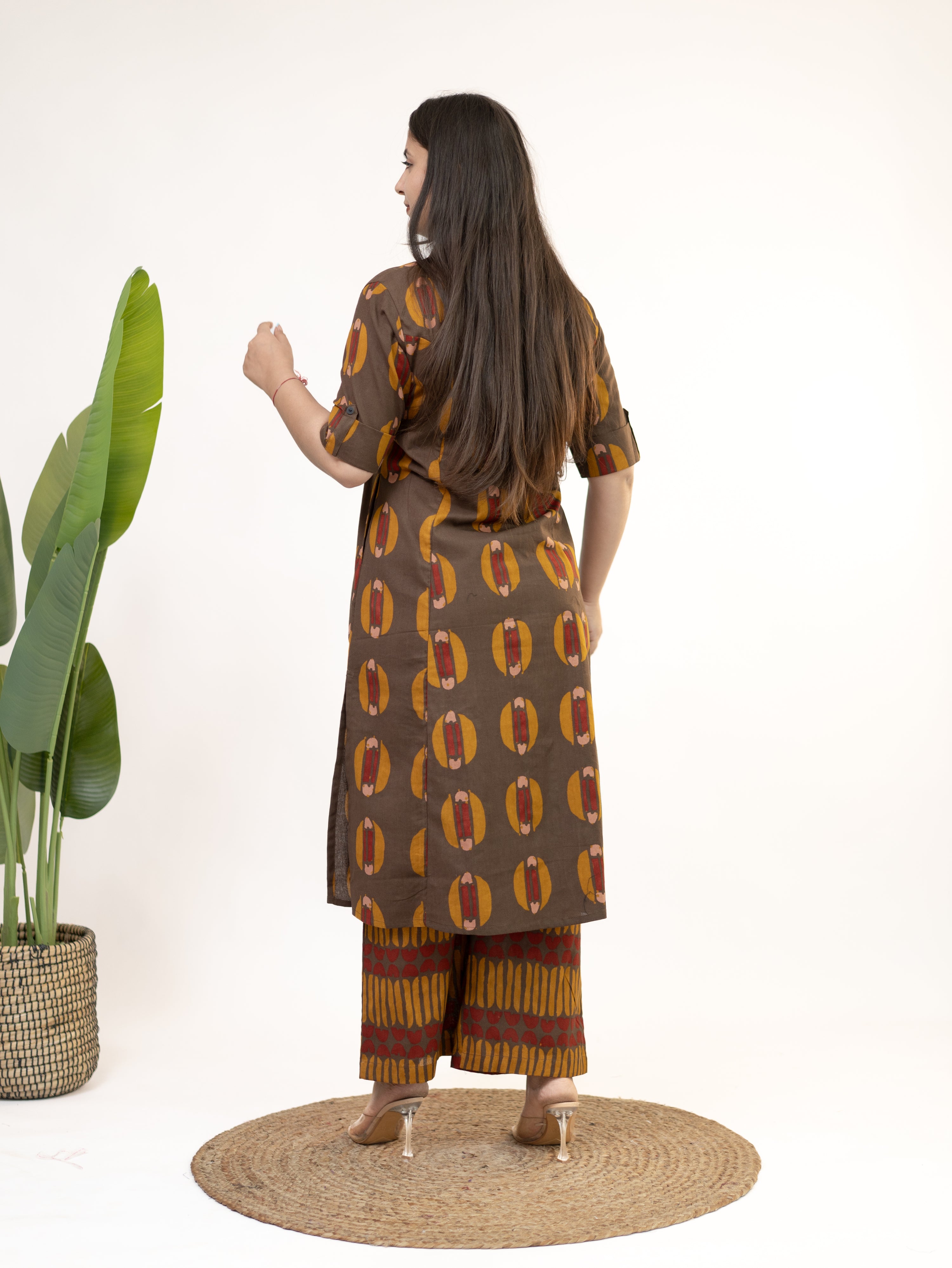 Ishani Brown Cotton A-line Kurta Set