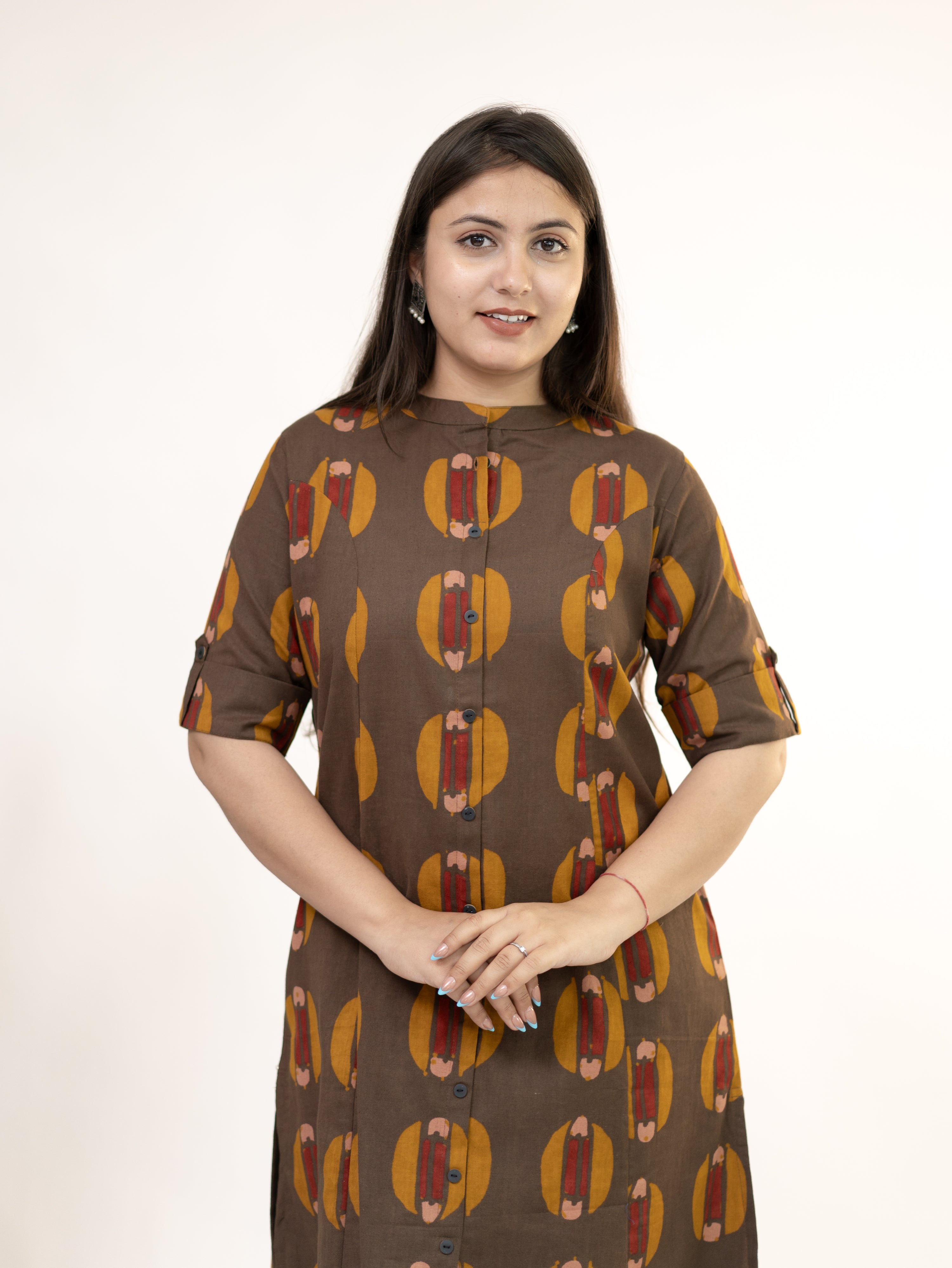 Ishani Brown Cotton A-line Kurta Set