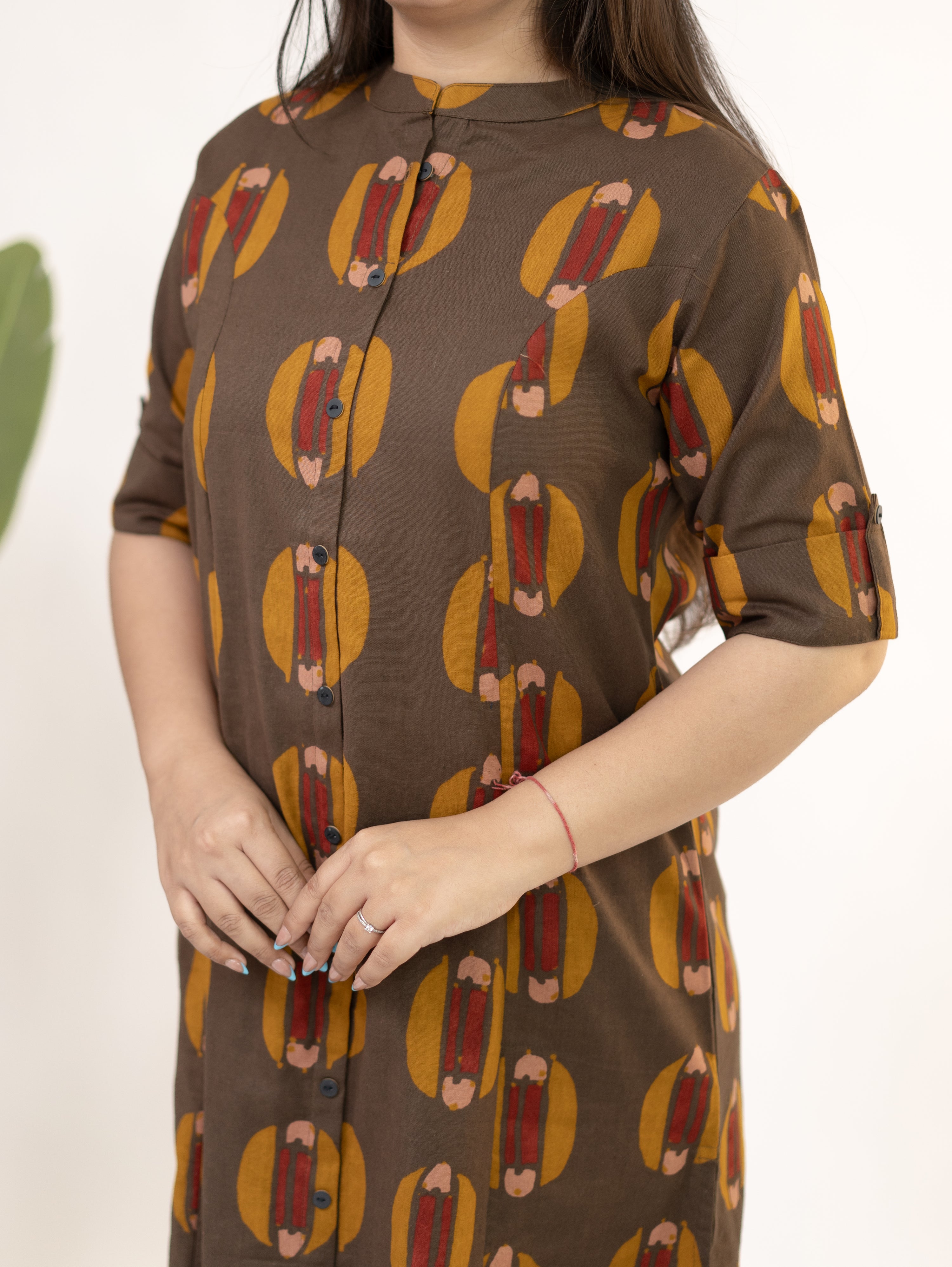 Ishani Brown Cotton A-line Kurta Set