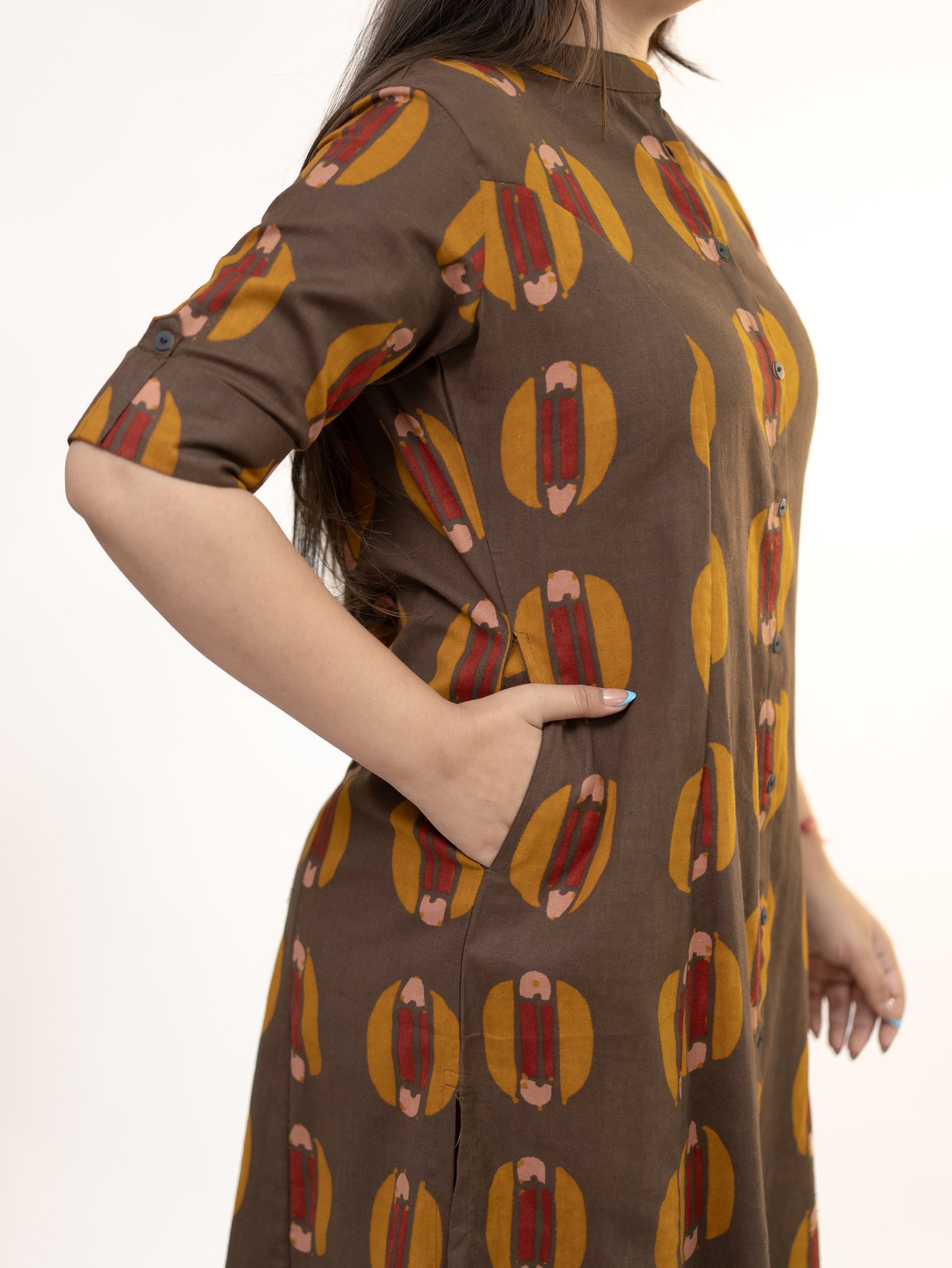 Ishani Brown Cotton A-line Kurta Set