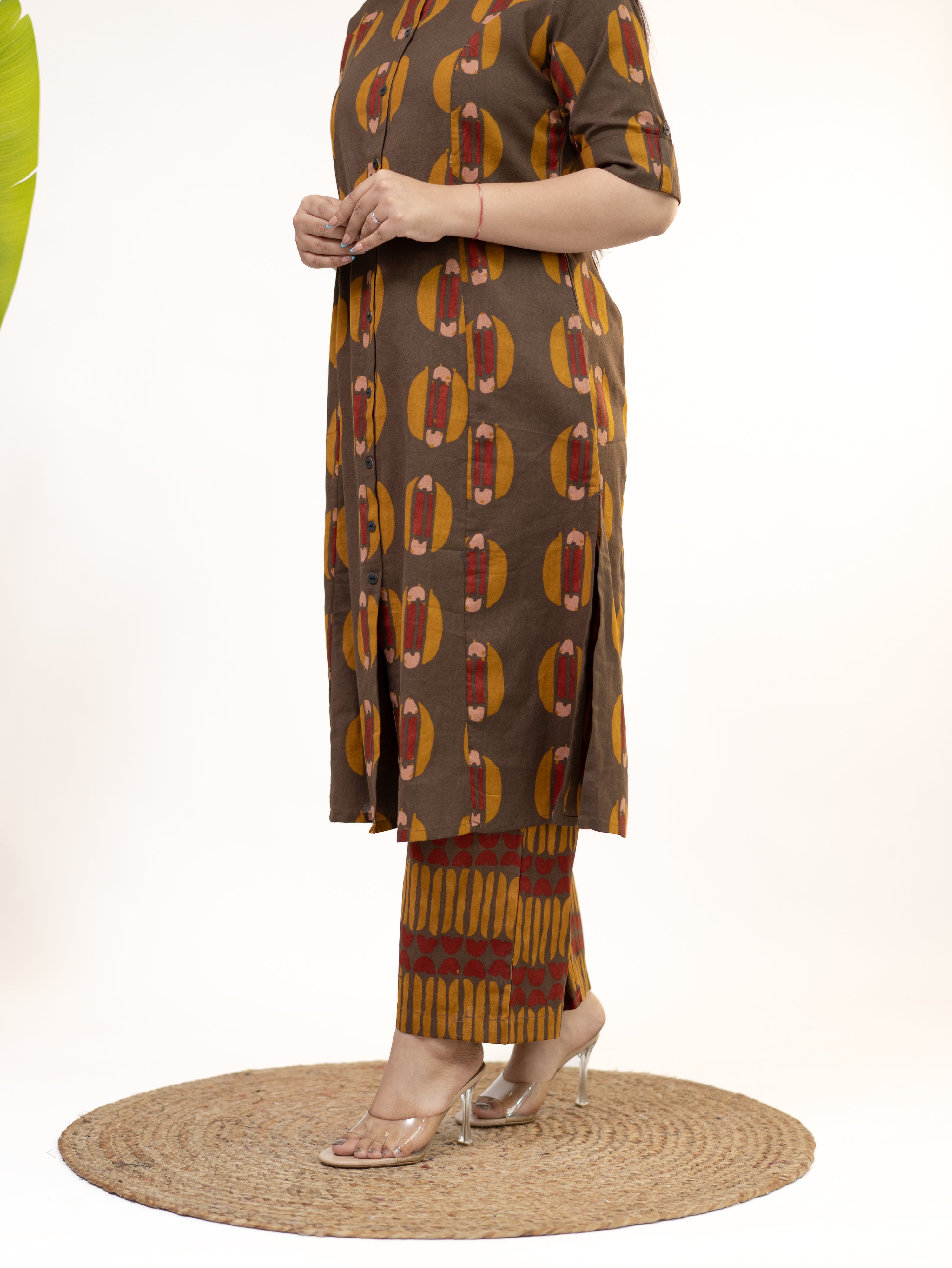 Ishani Brown Cotton A-line Kurta Set