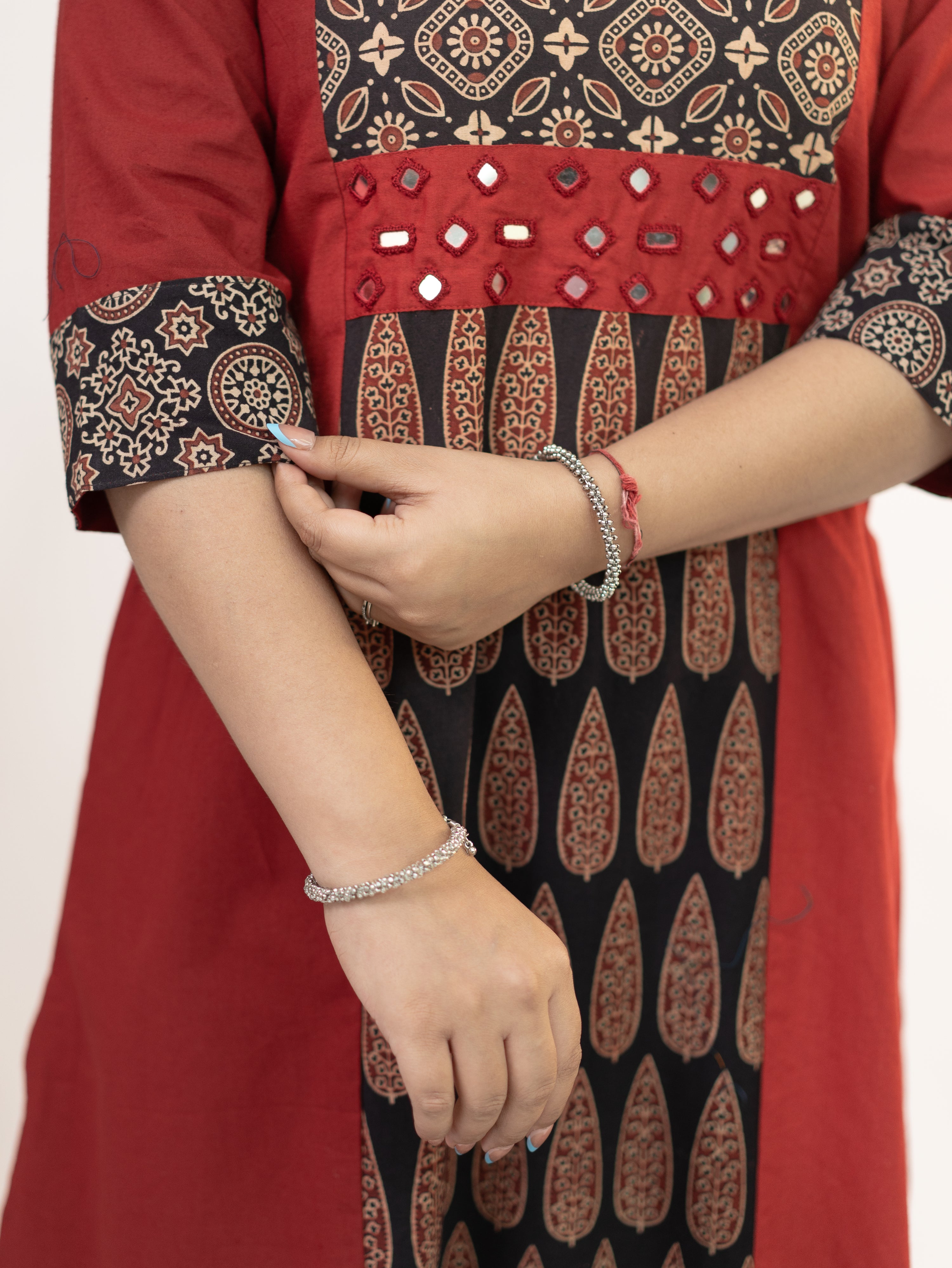 Heemali Red Cotton Ajrakh Kutch Embroidered Kurta Set