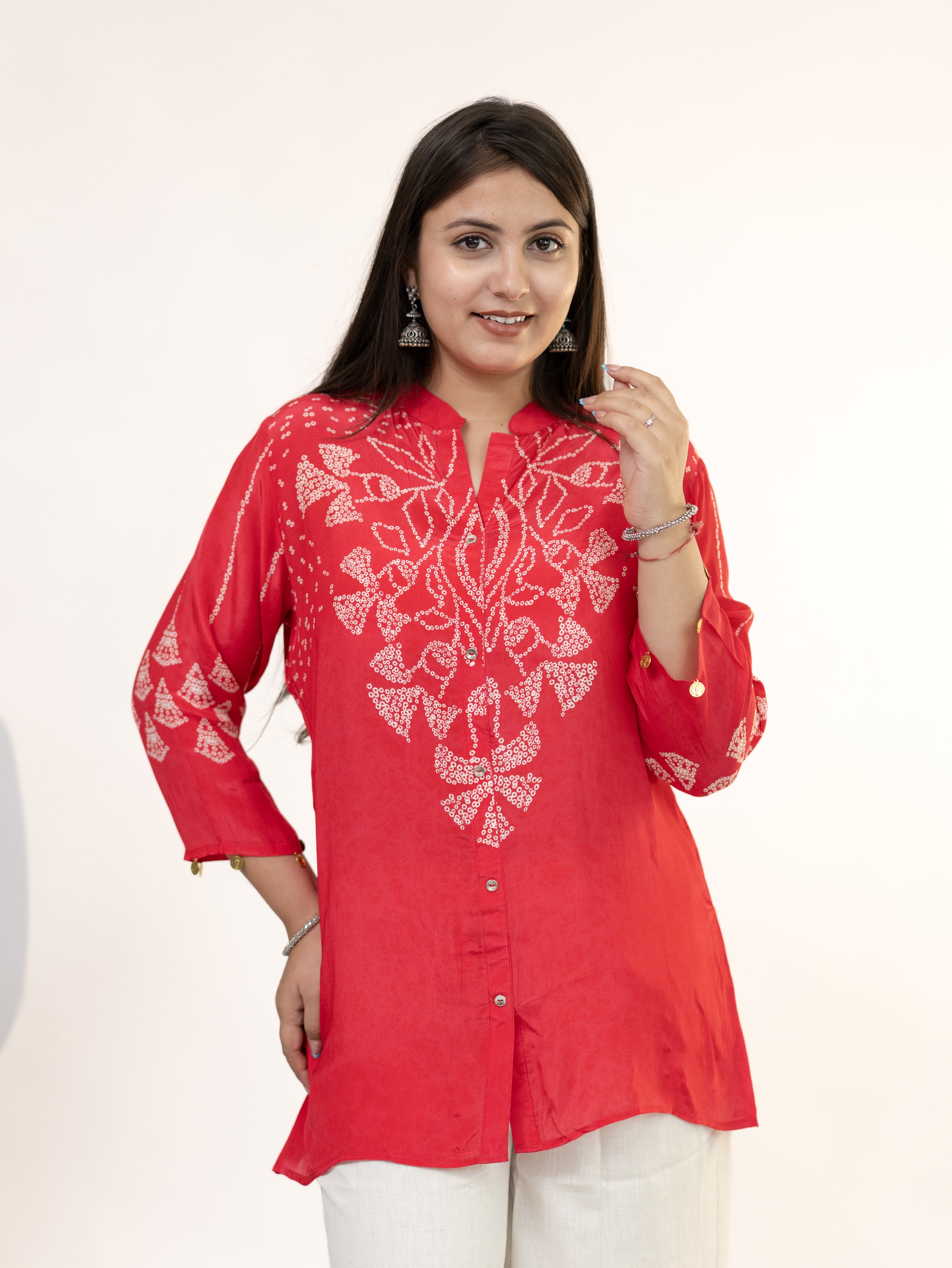 Niyati Pink Crepe Bandhani HandDetailed Shirt