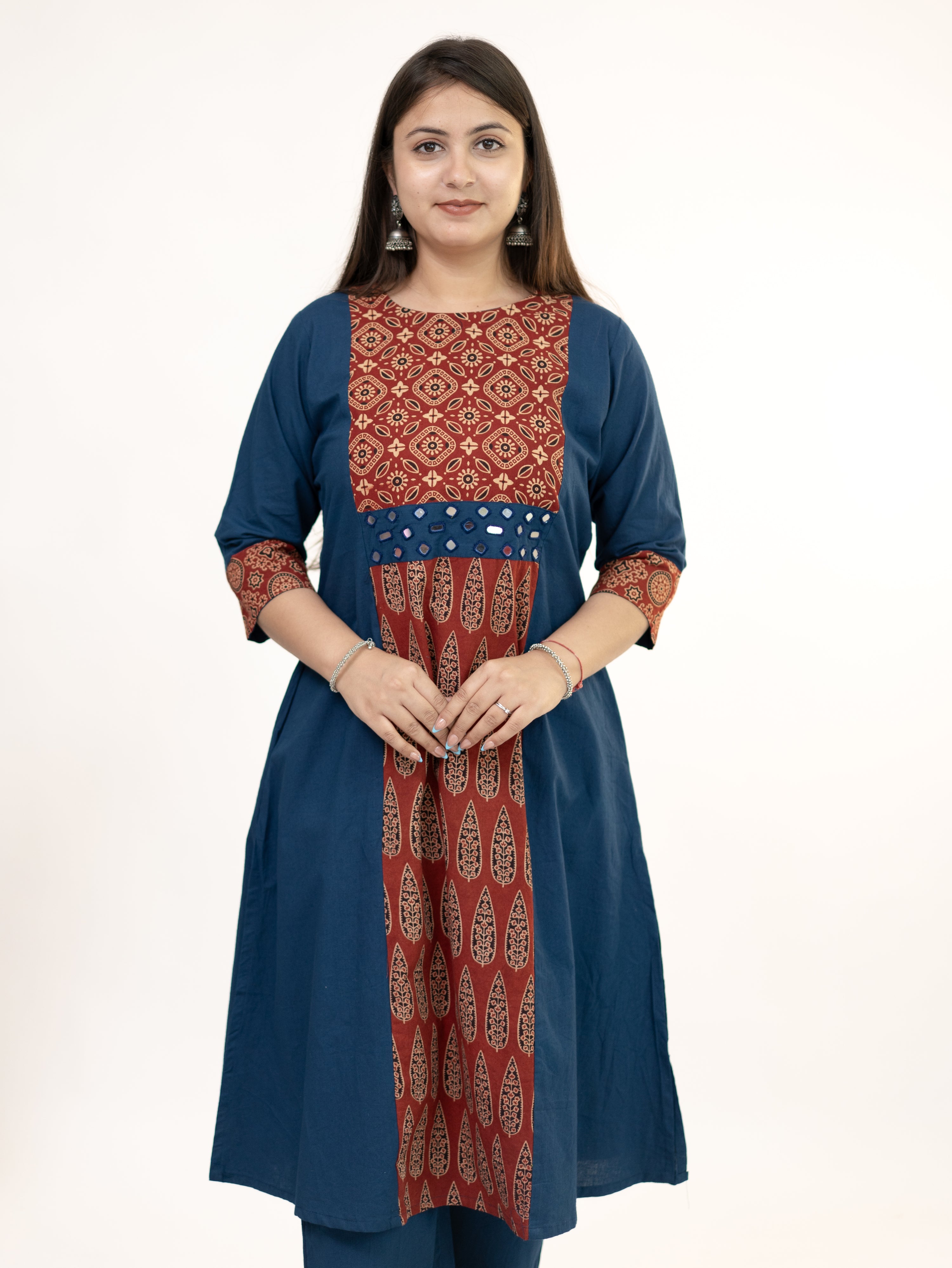 Heemali Blue Cotton Ajrakh Kutch Embroidered Kurta Set