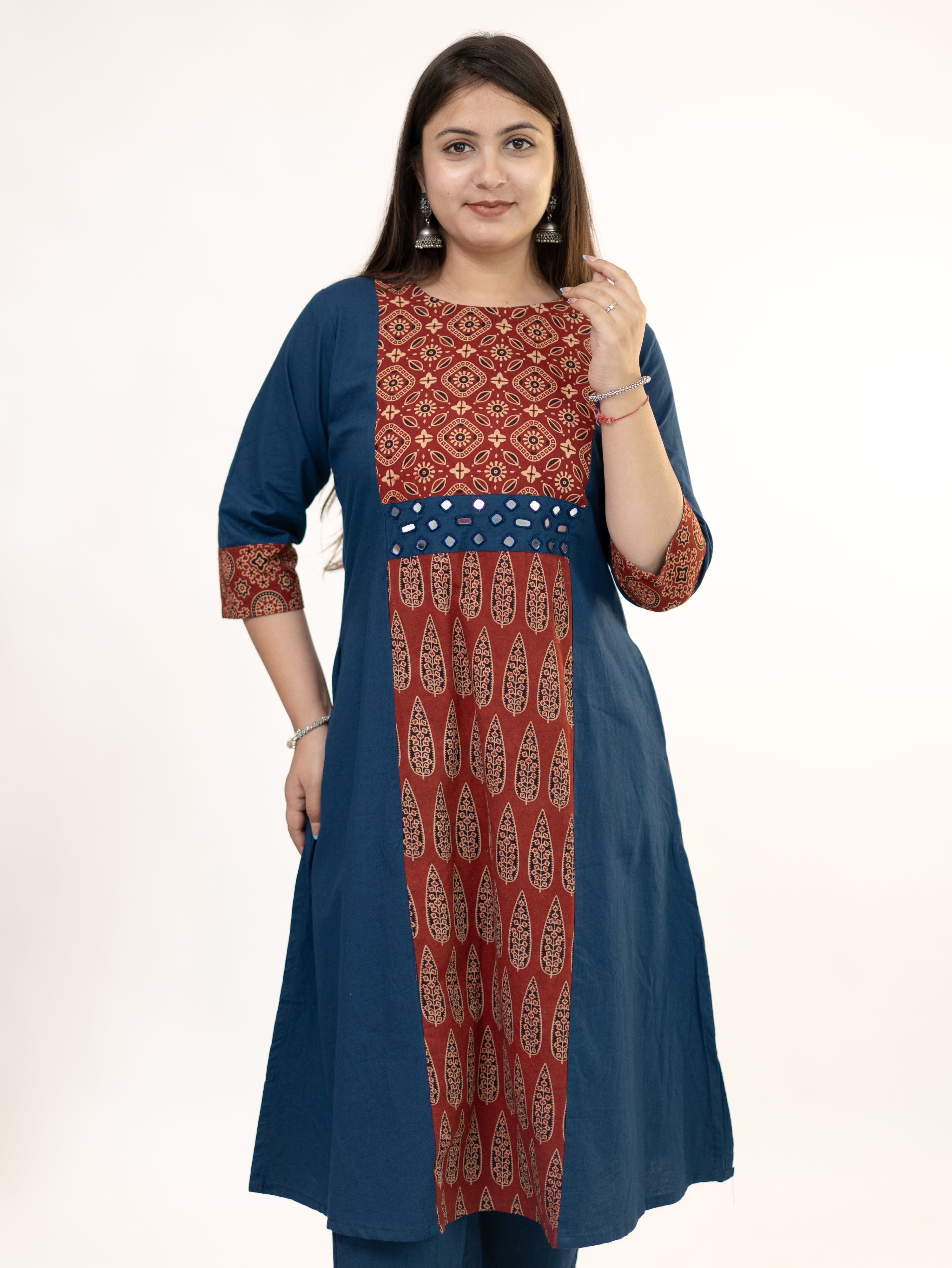 Heemali Blue Cotton Ajrakh Kutch Embroidered Kurta Set