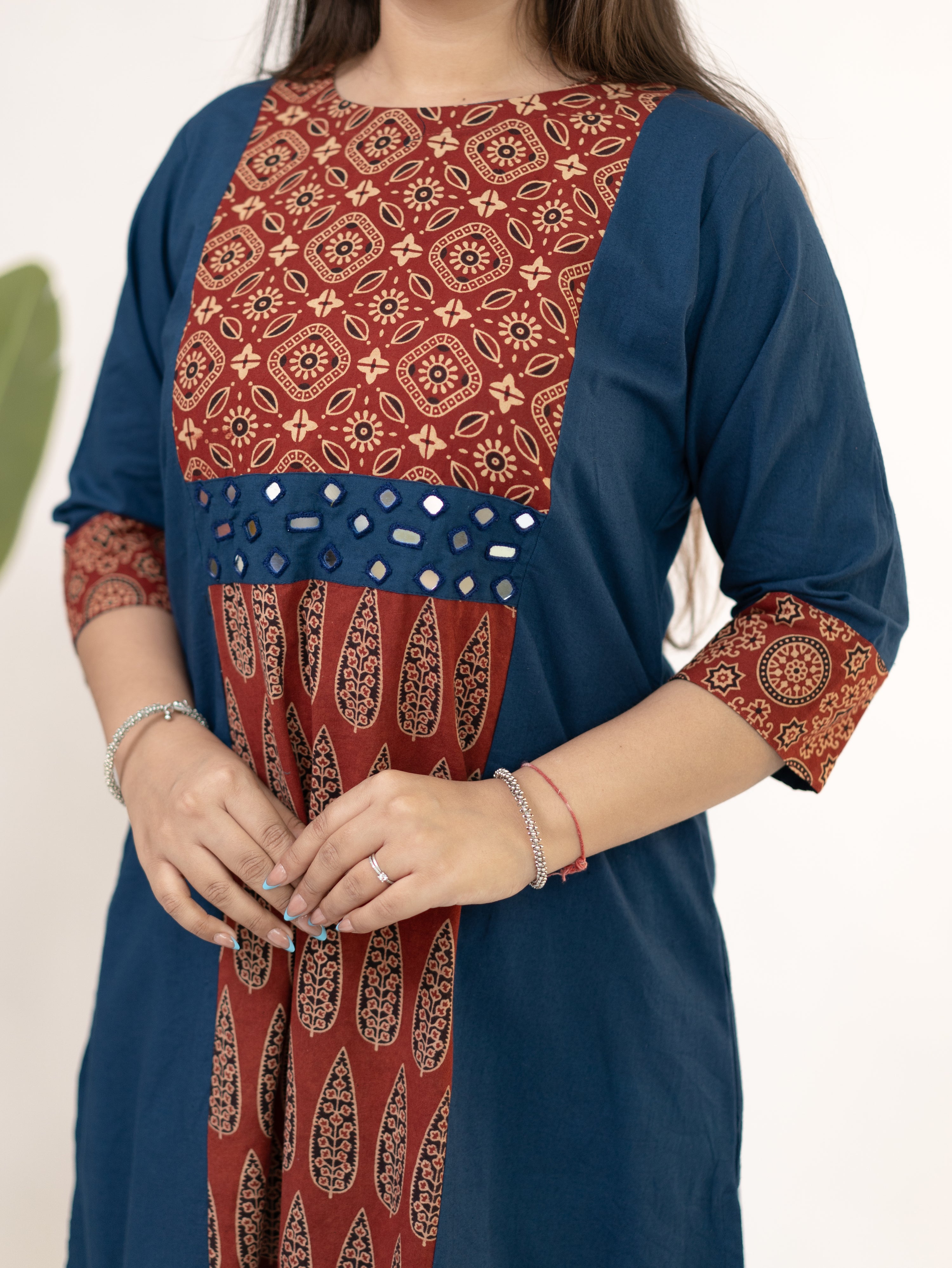 Heemali Blue Cotton Ajrakh Kutch Embroidered Kurta Set