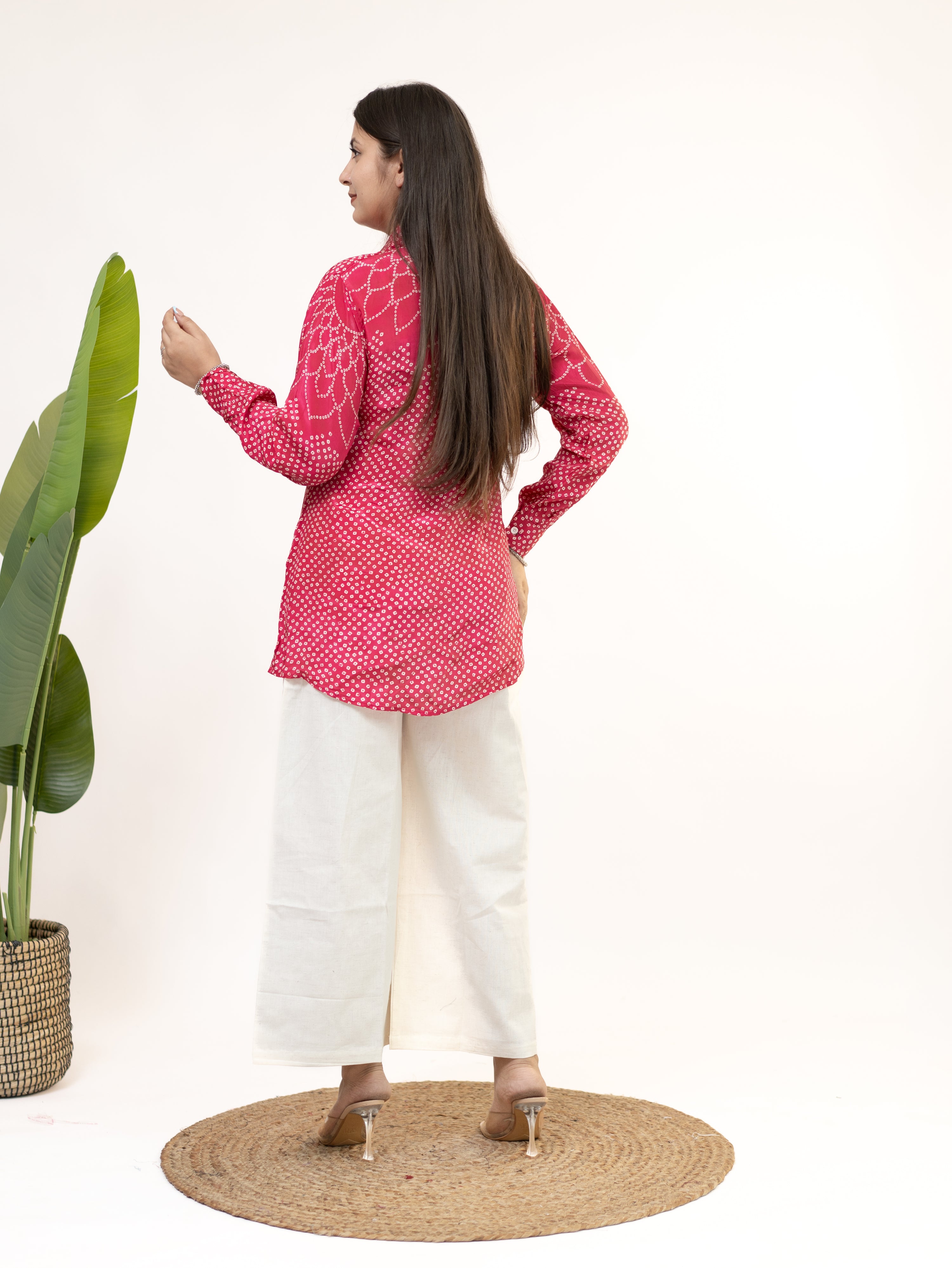 Adani Pink Crepe Bandhani HandDetailed Shirt