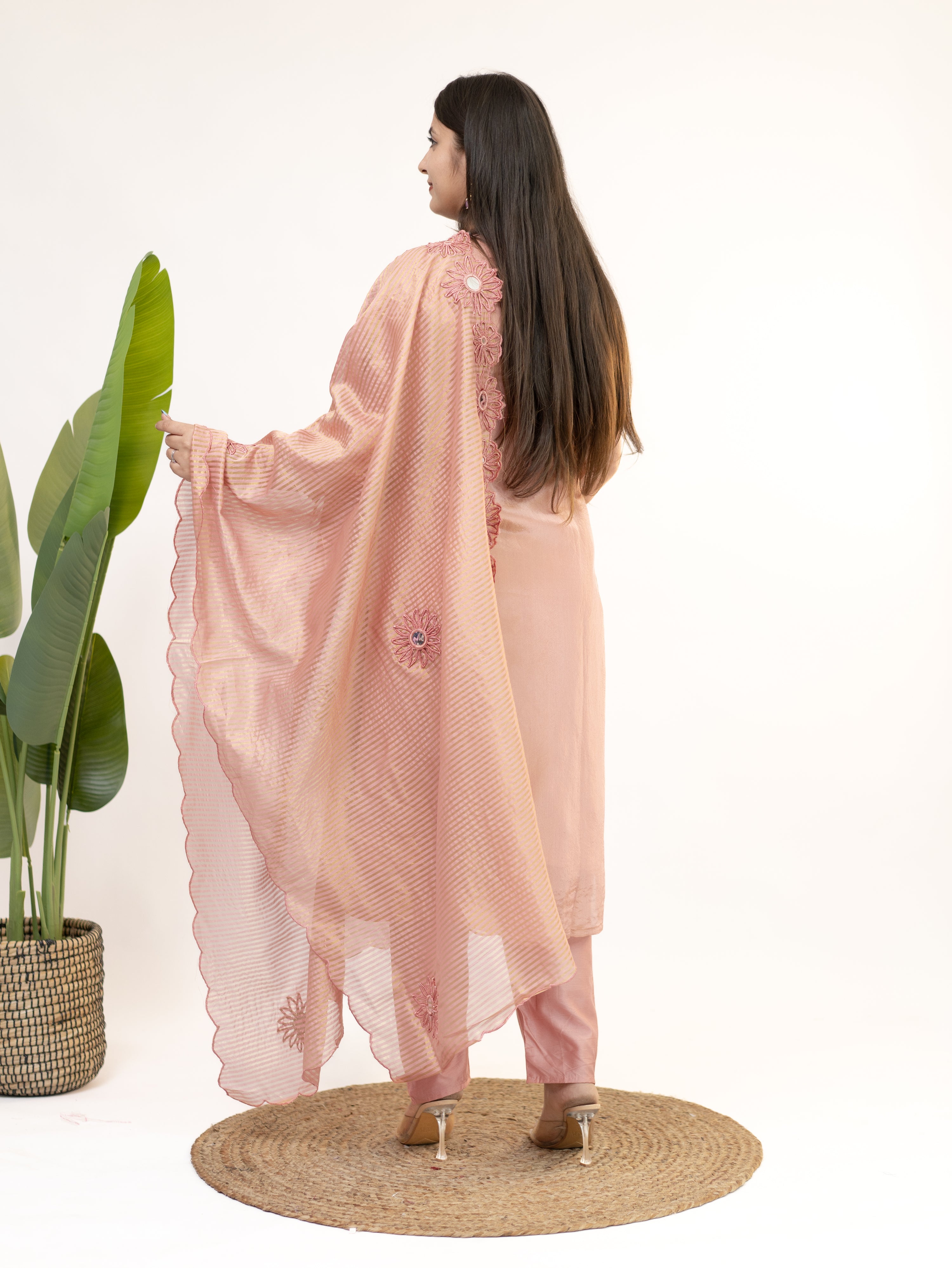 Tira Peach Tissue Cutwork Embroidered Dupatta Set