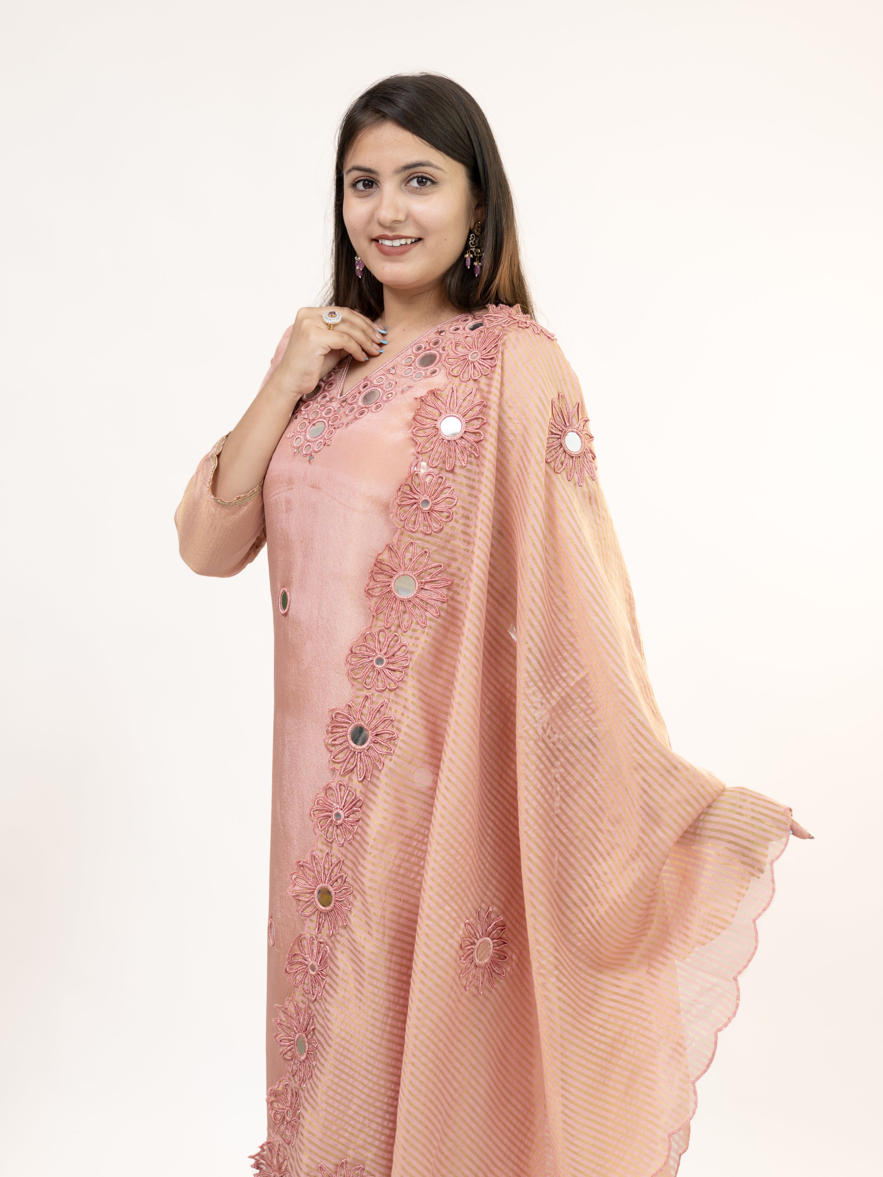 Tira Peach Tissue Cutwork Embroidered Dupatta Set