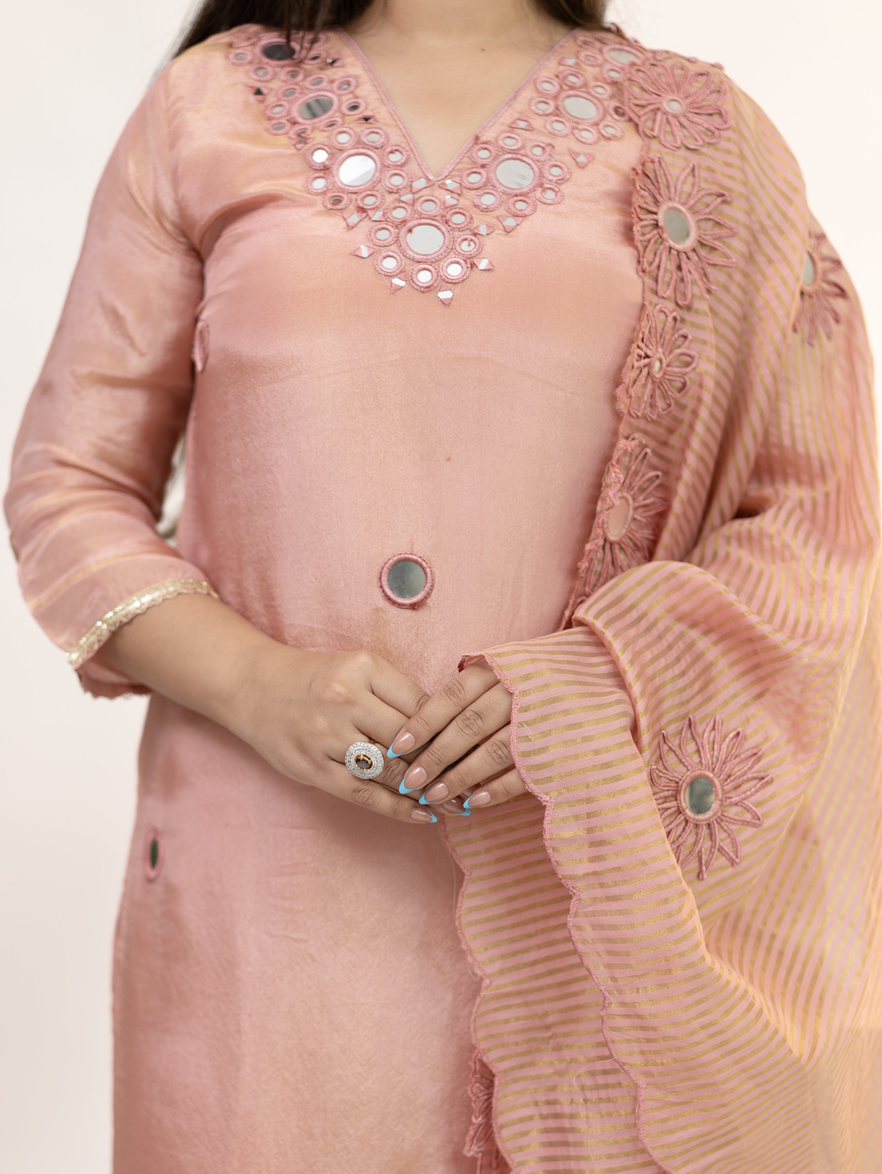 Tira Peach Tissue Cutwork Embroidered Dupatta Set