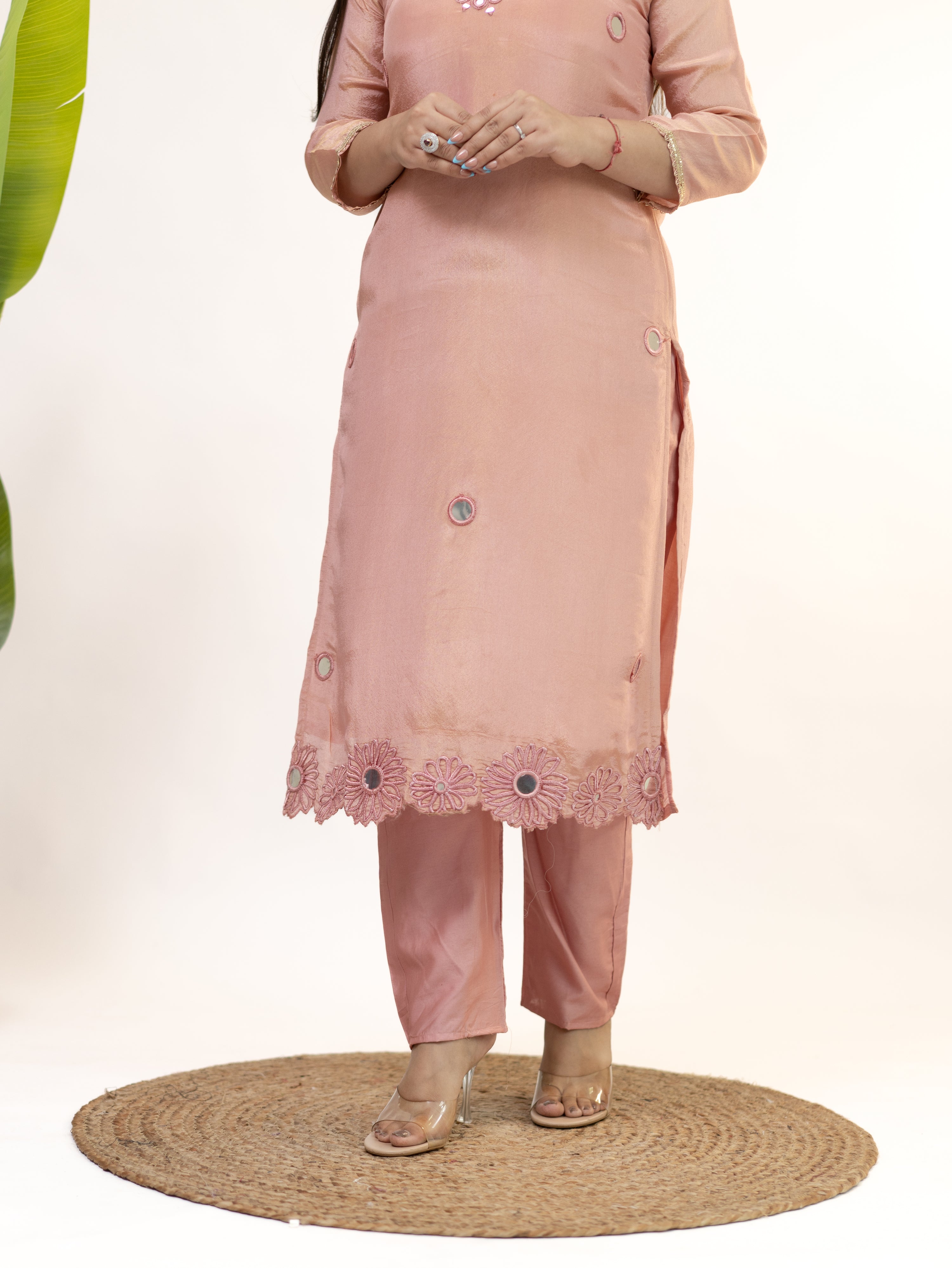 Tira Peach Tissue Cutwork Embroidered Dupatta Set