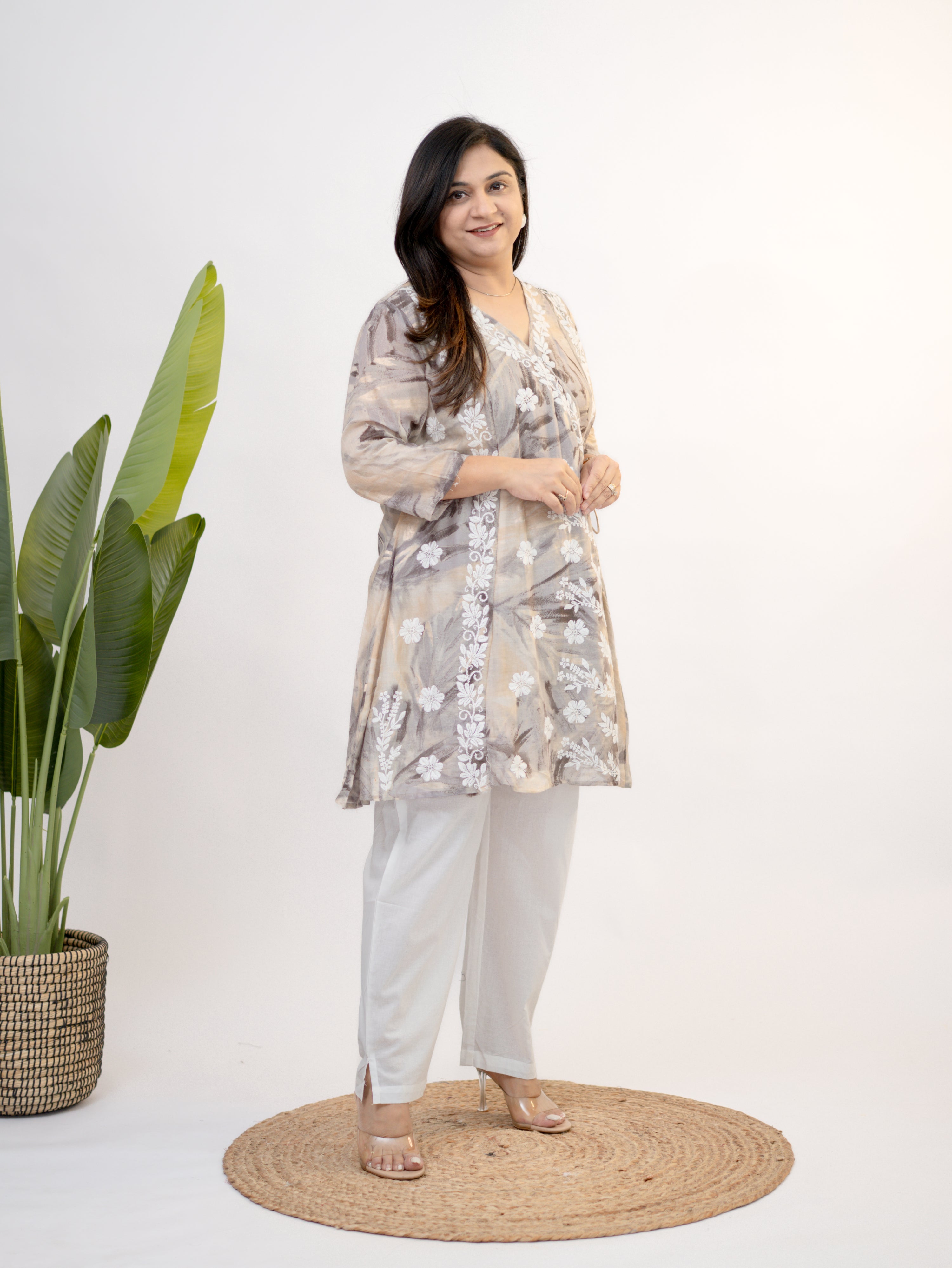 Fara mul cotton chikankari work A-line coord set back view in breathable mul cotton fabric