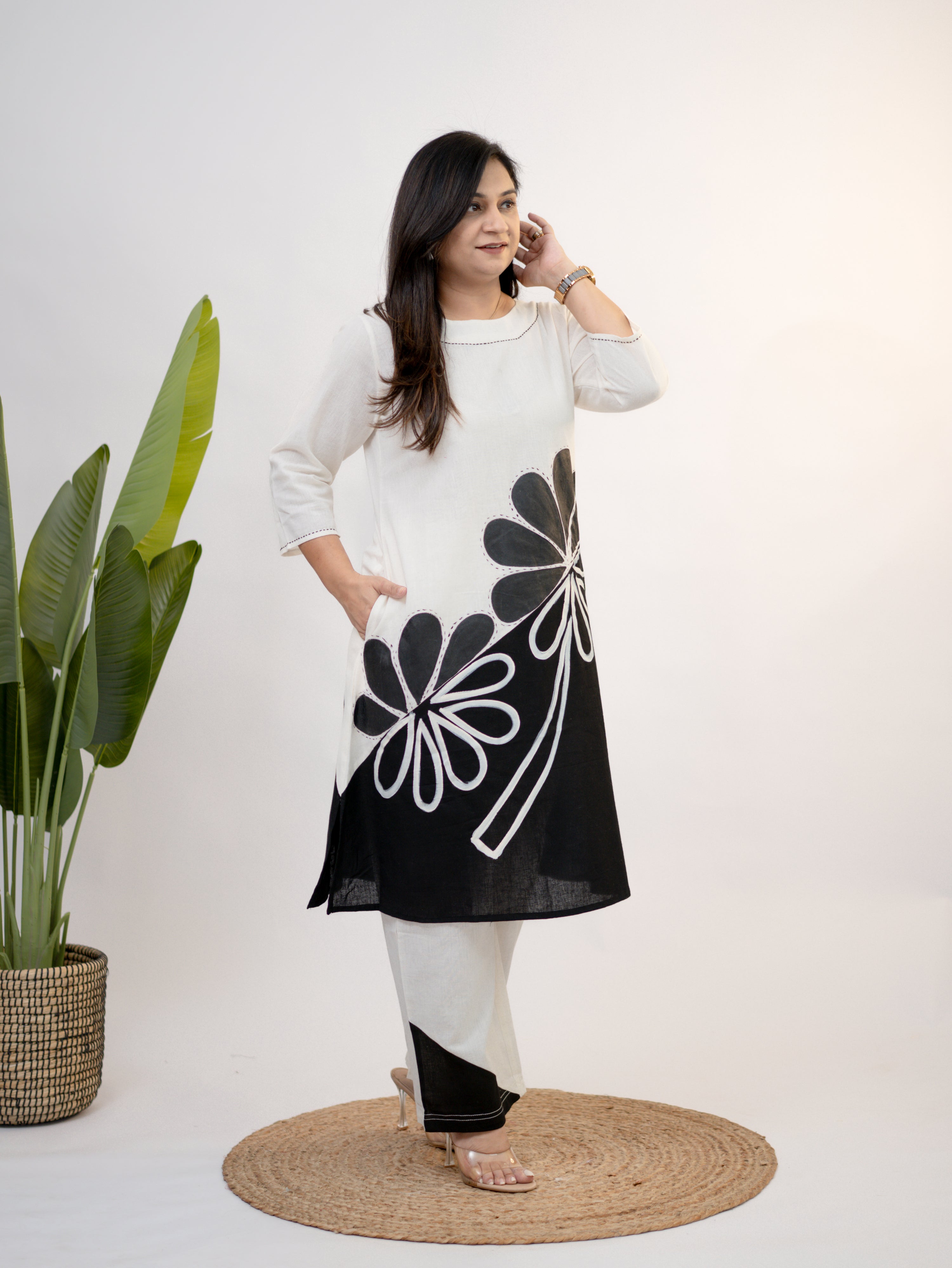 Rooby Cotton Hand Painted Floral A-line Coord Set