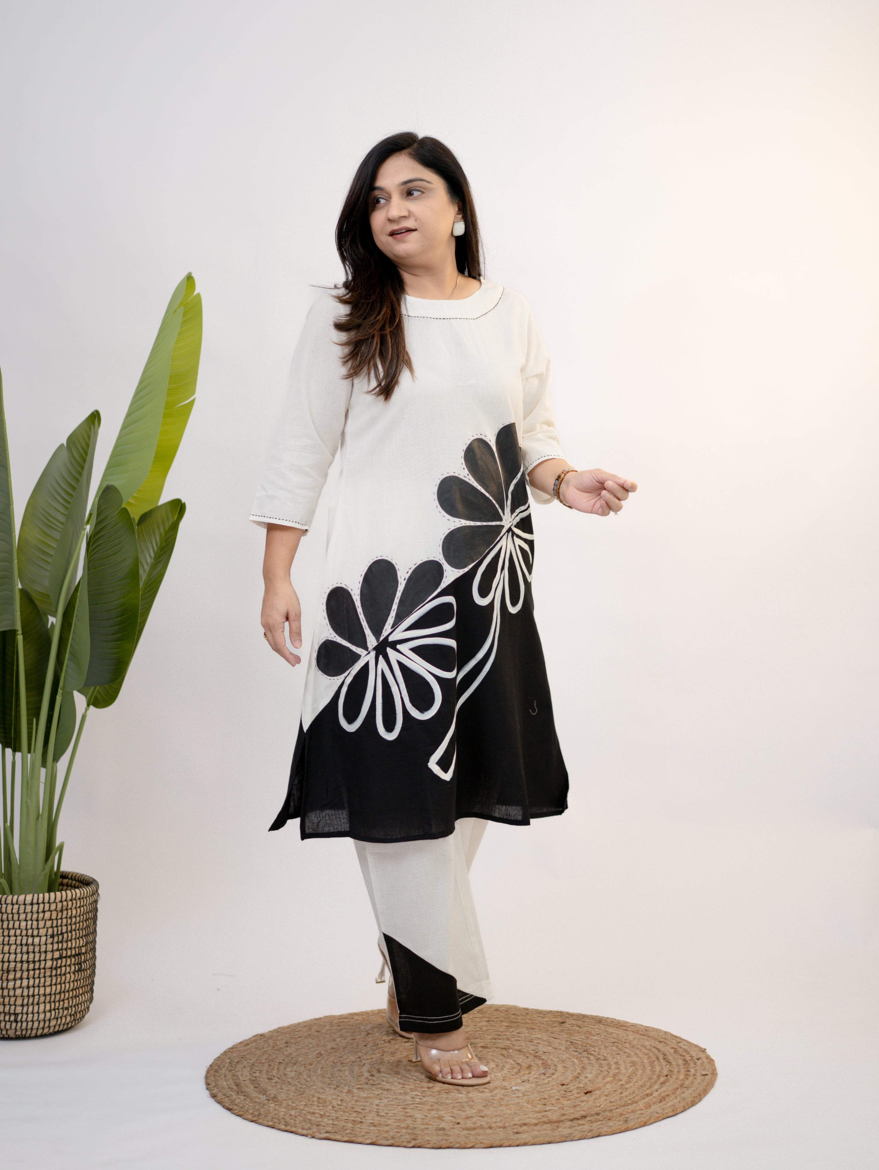 Rooby Cotton Hand Painted Floral A-line Coord Set