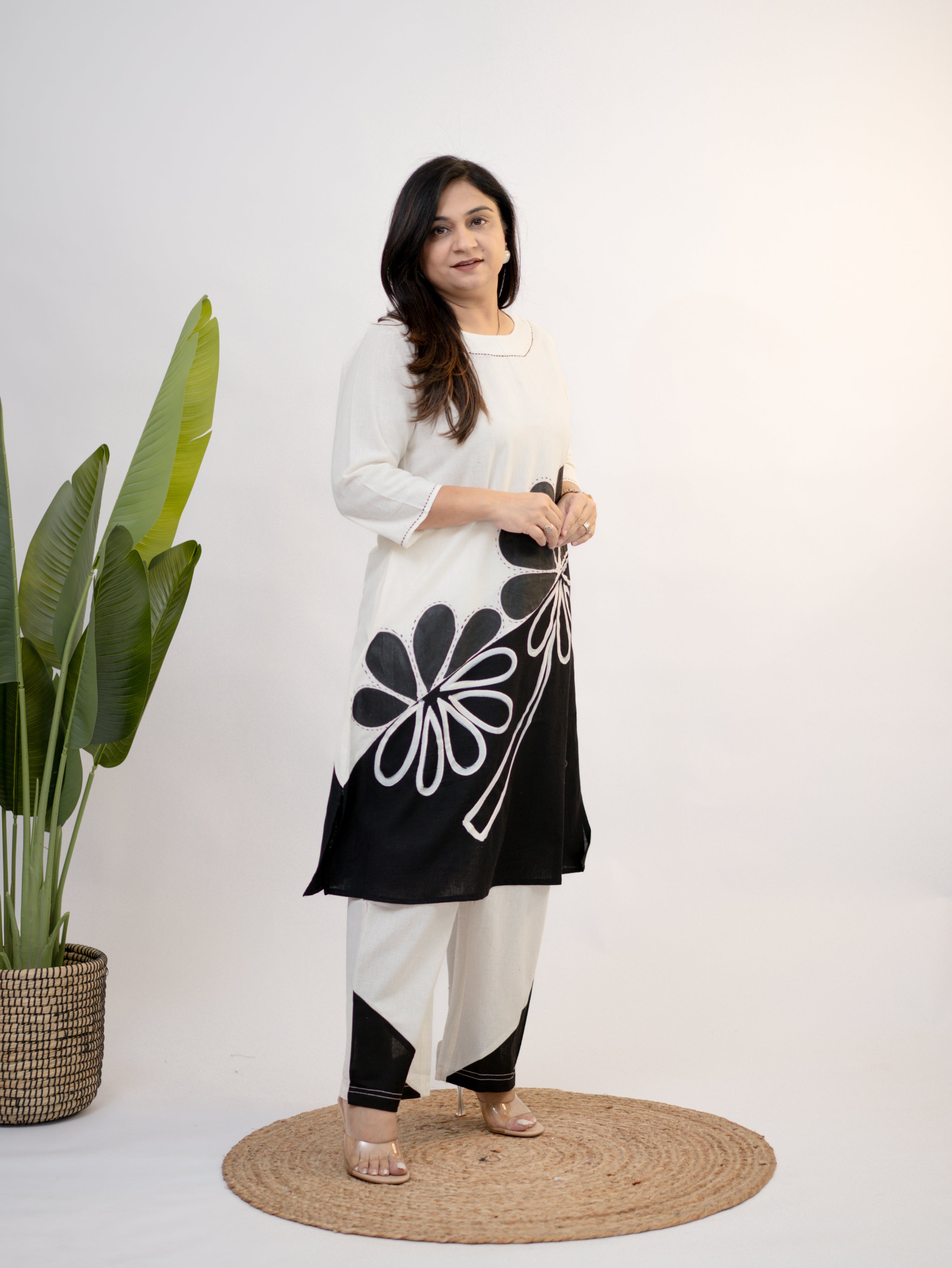 Rooby Cotton Hand Painted Floral A-line Coord Set