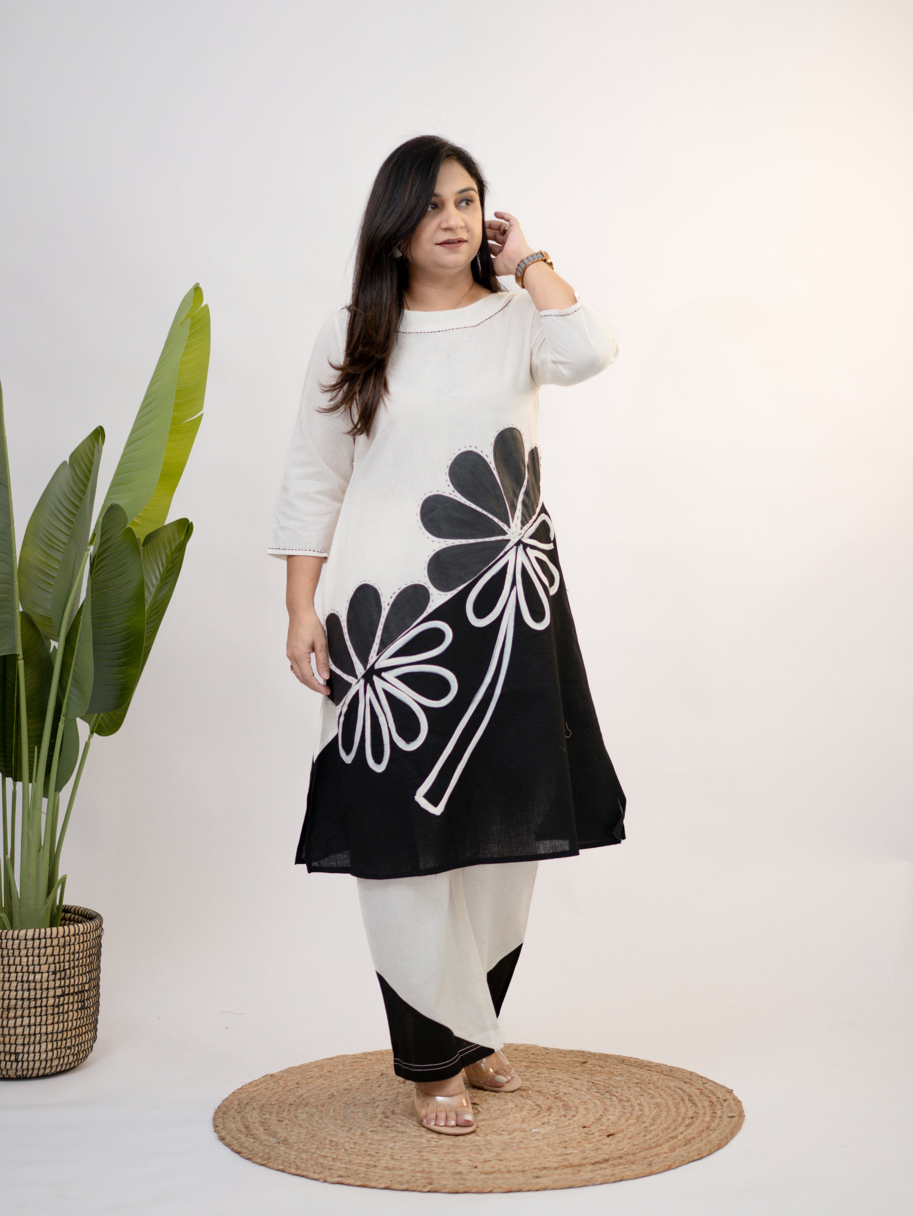 Rooby Cotton Hand Painted Floral A-line Coord Set