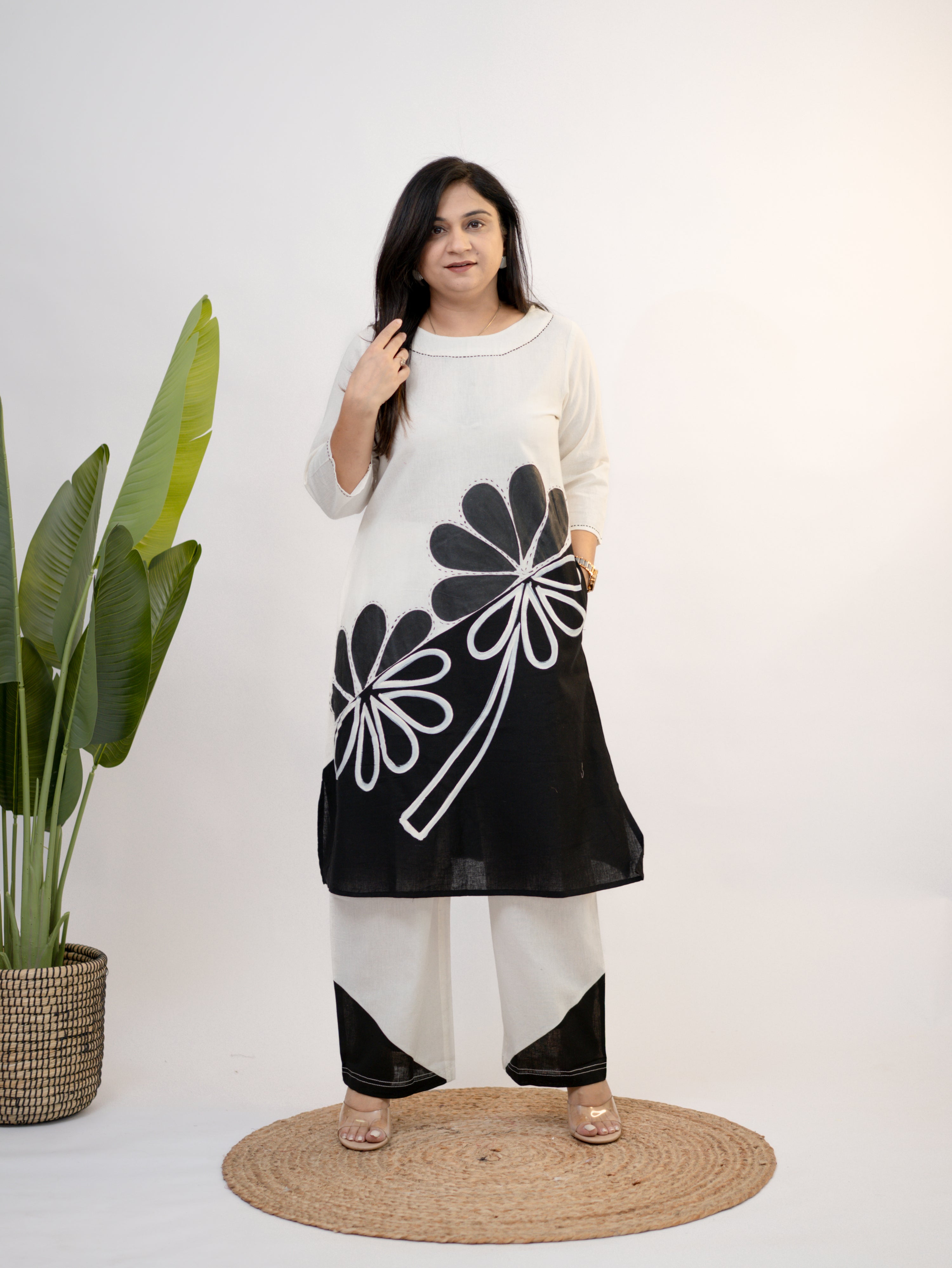 Rooby Cotton Hand Painted Floral A-line Coord Set