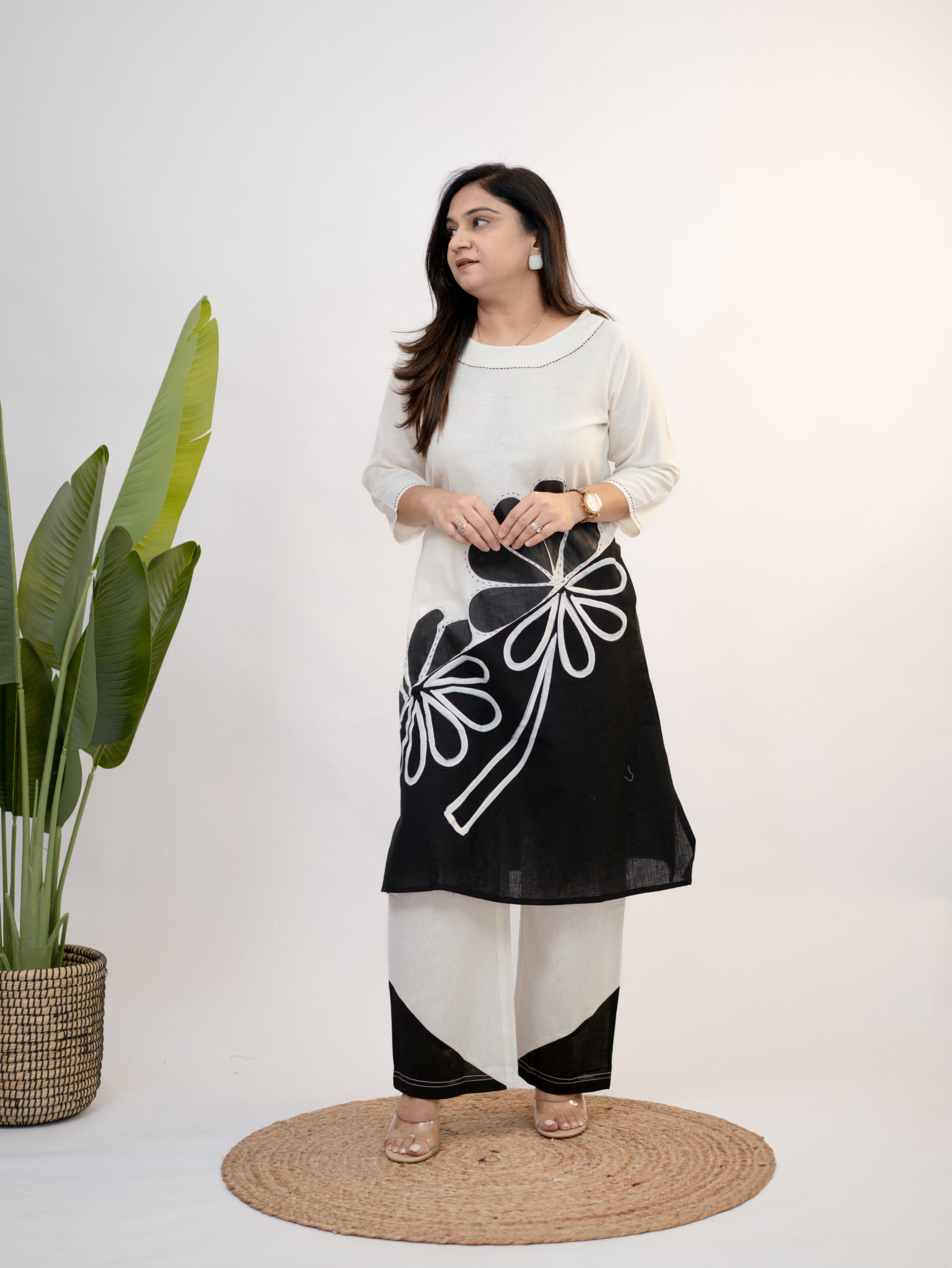 Rooby Cotton Hand Painted Floral A-line Coord Set