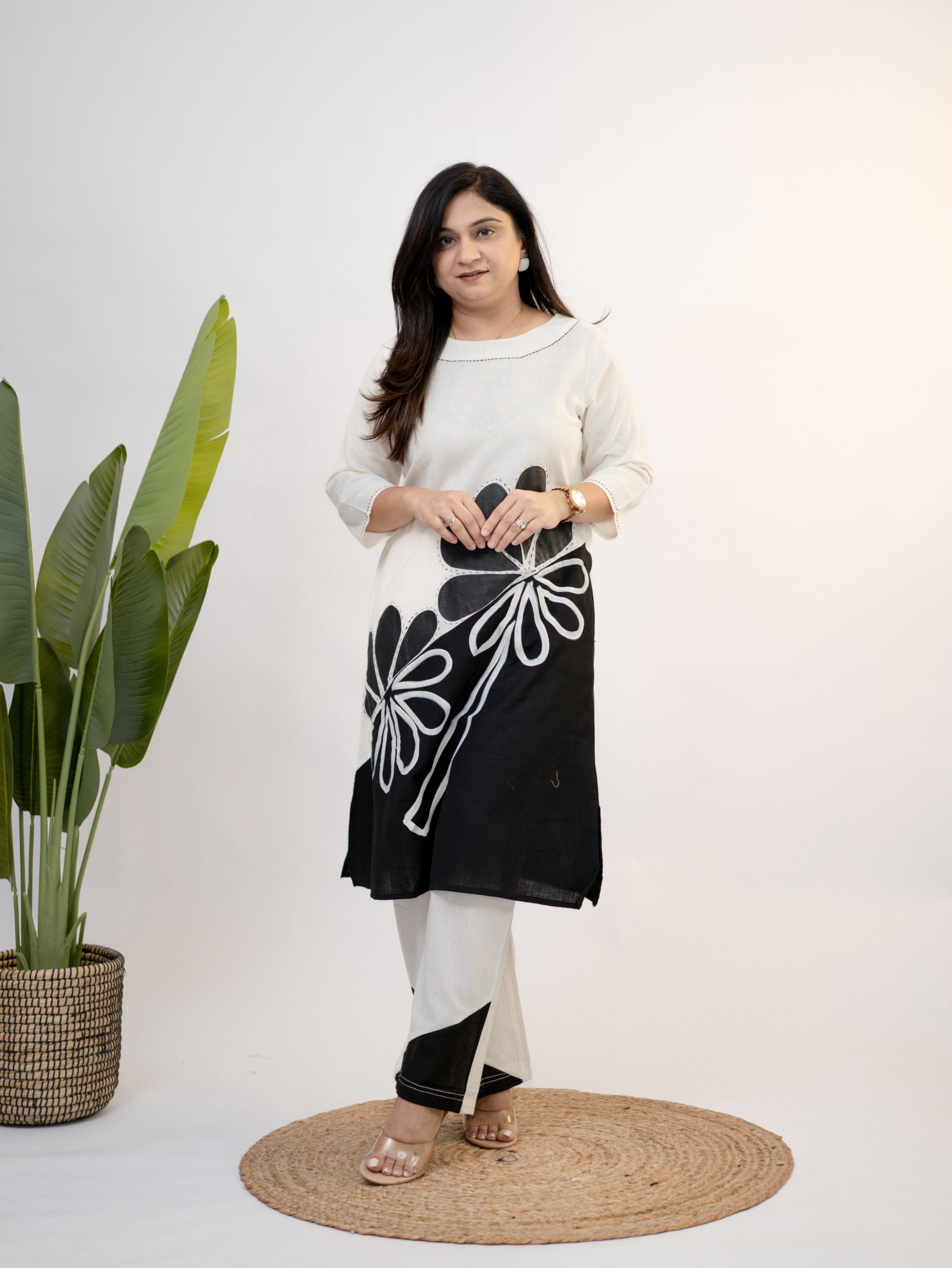 Rooby Cotton Hand Painted Floral A-line Coord Set