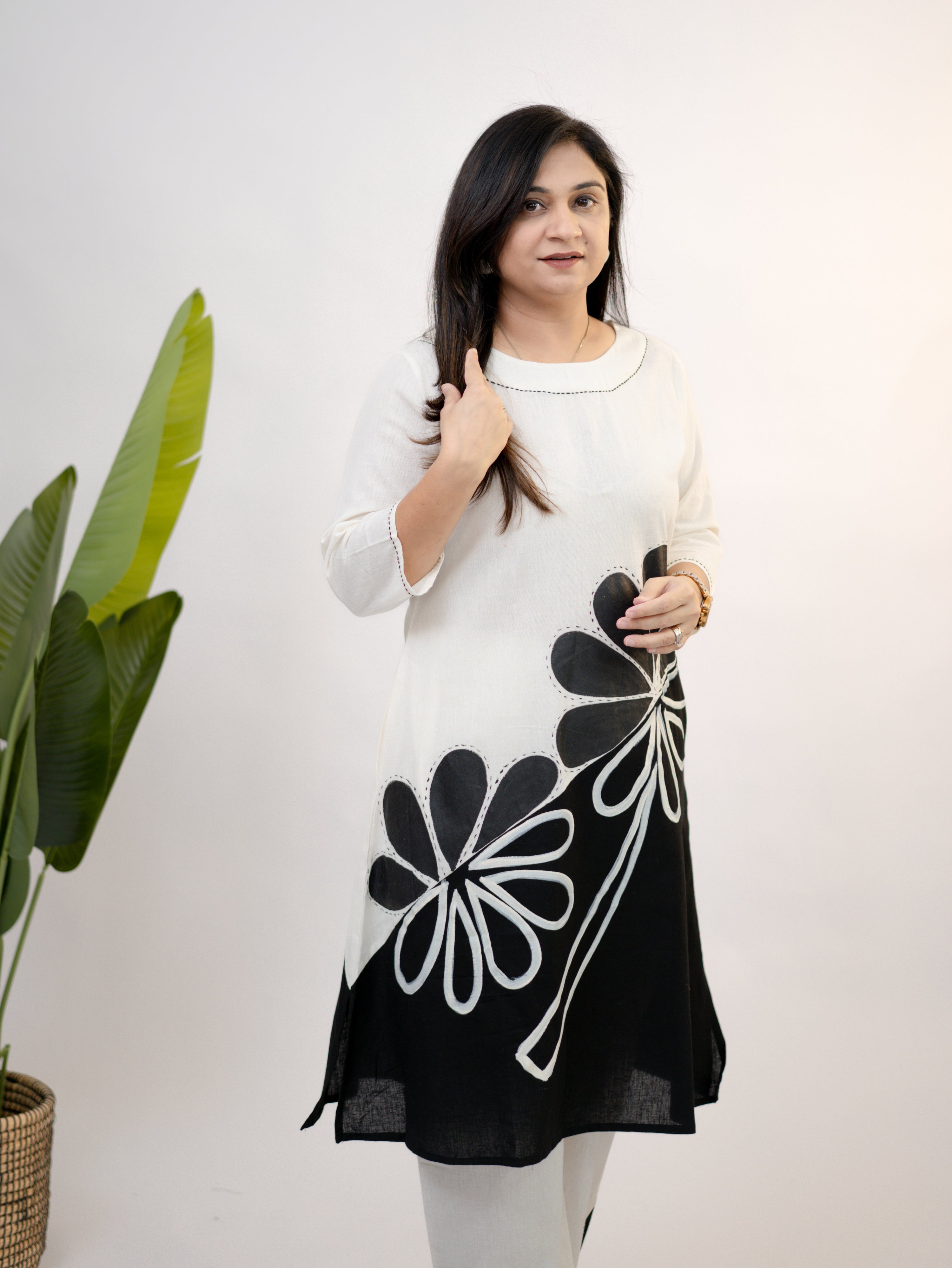 Rooby Cotton Hand Painted Floral A-line Coord Set