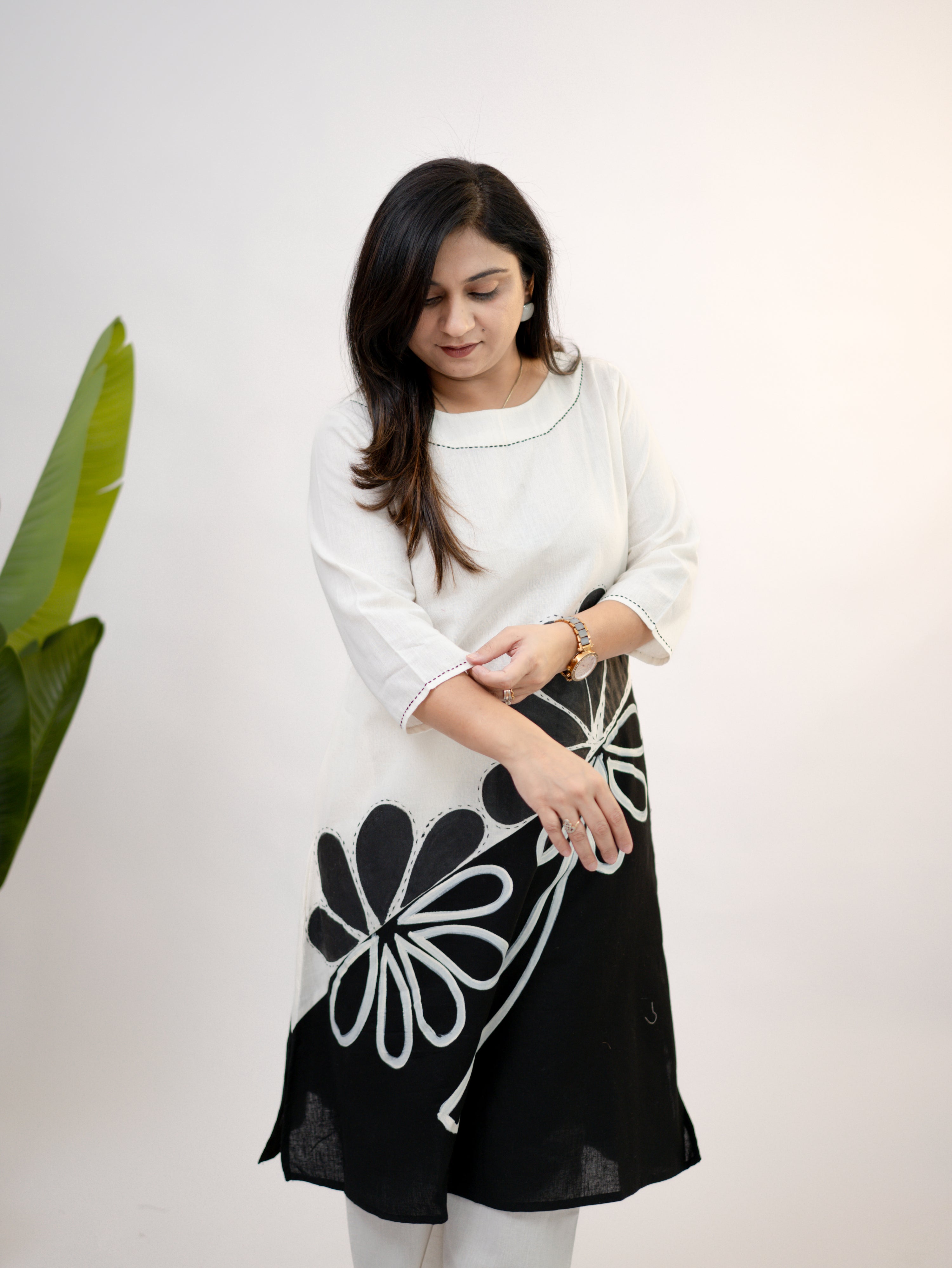 Rooby Cotton Hand Painted Floral A-line Coord Set