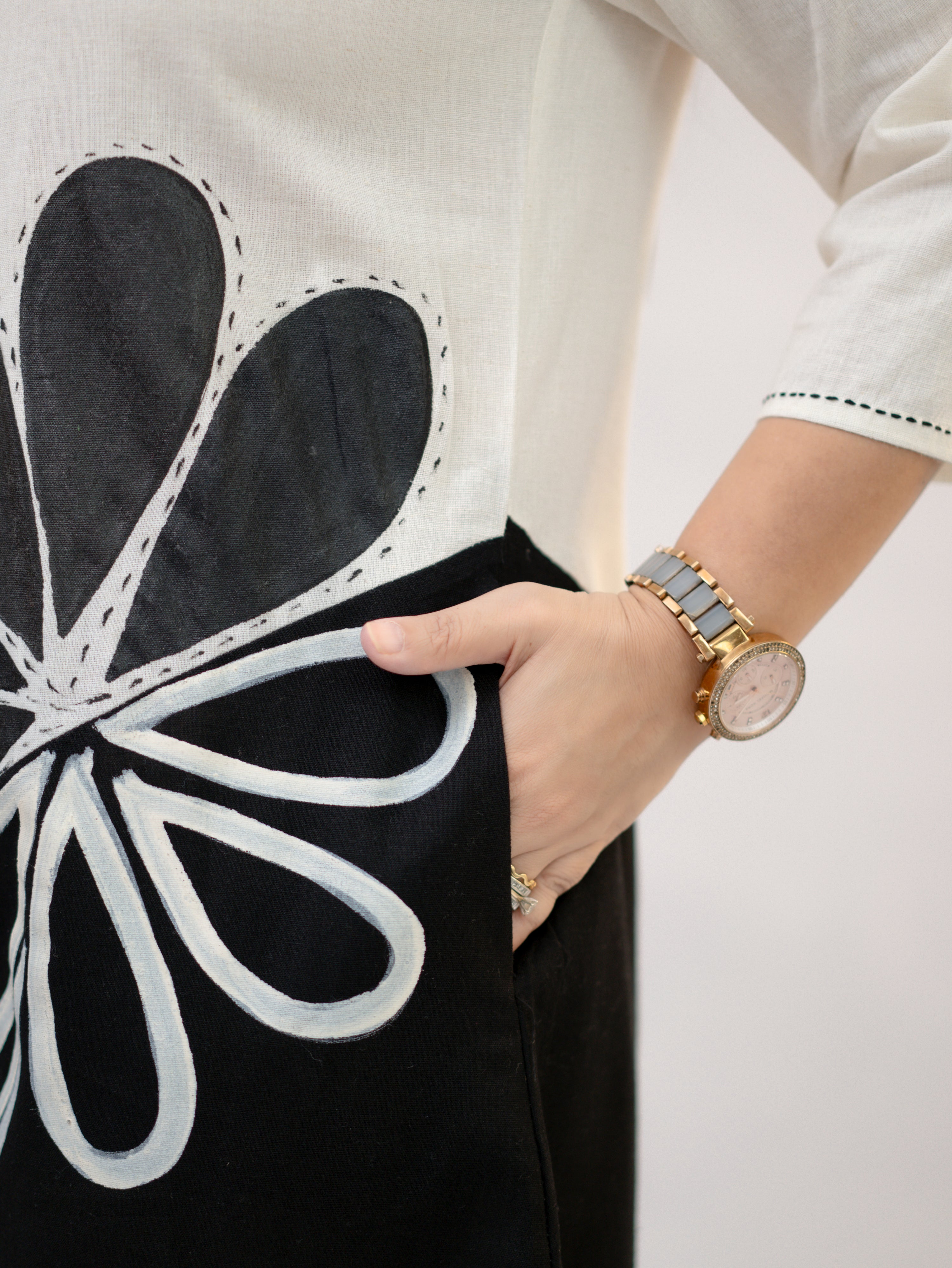 Rooby Cotton Hand Painted Floral A-line Coord Set