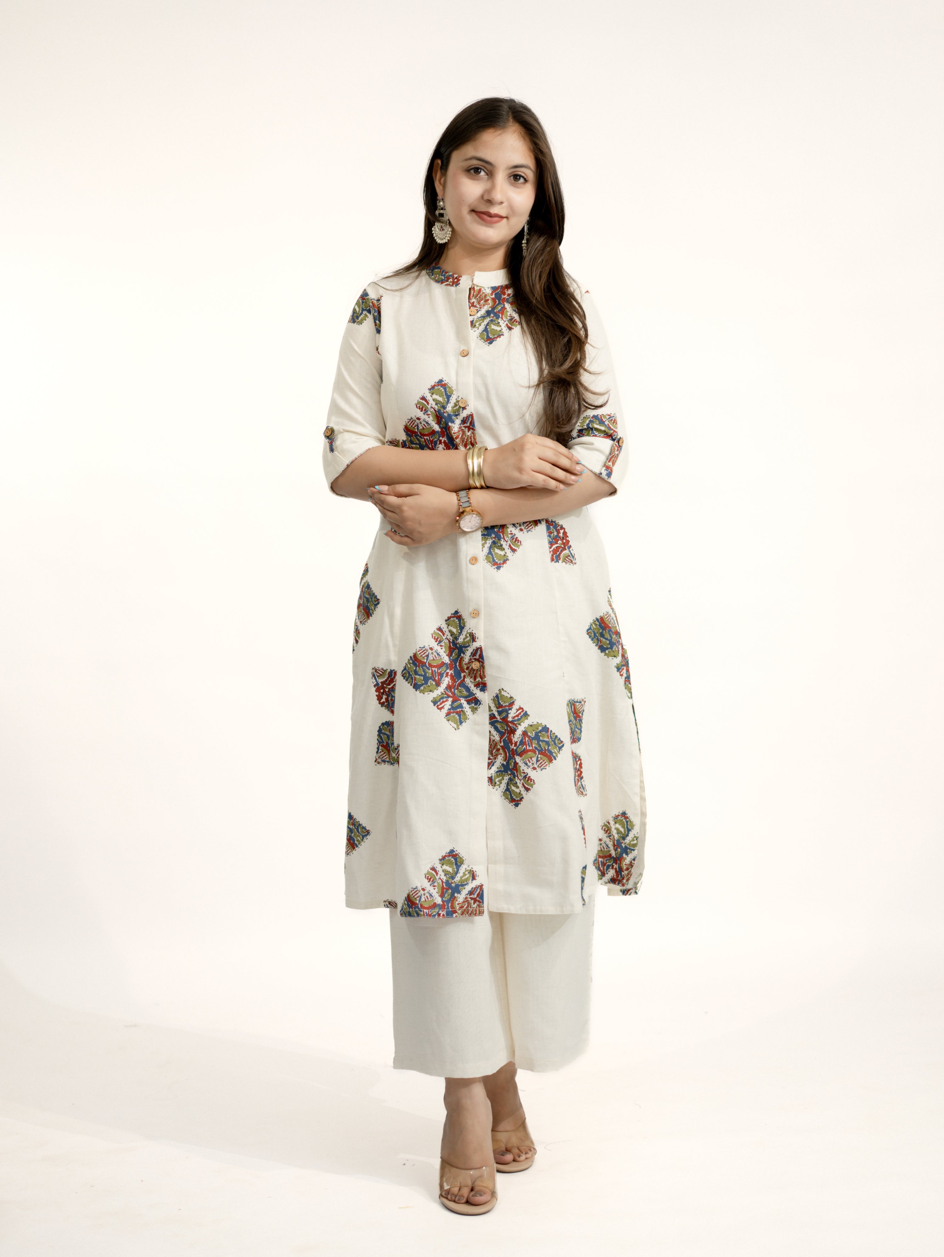 Eaira OffWhite-Blue Cotton Ajrakh A-line Cotton Kurta Set
