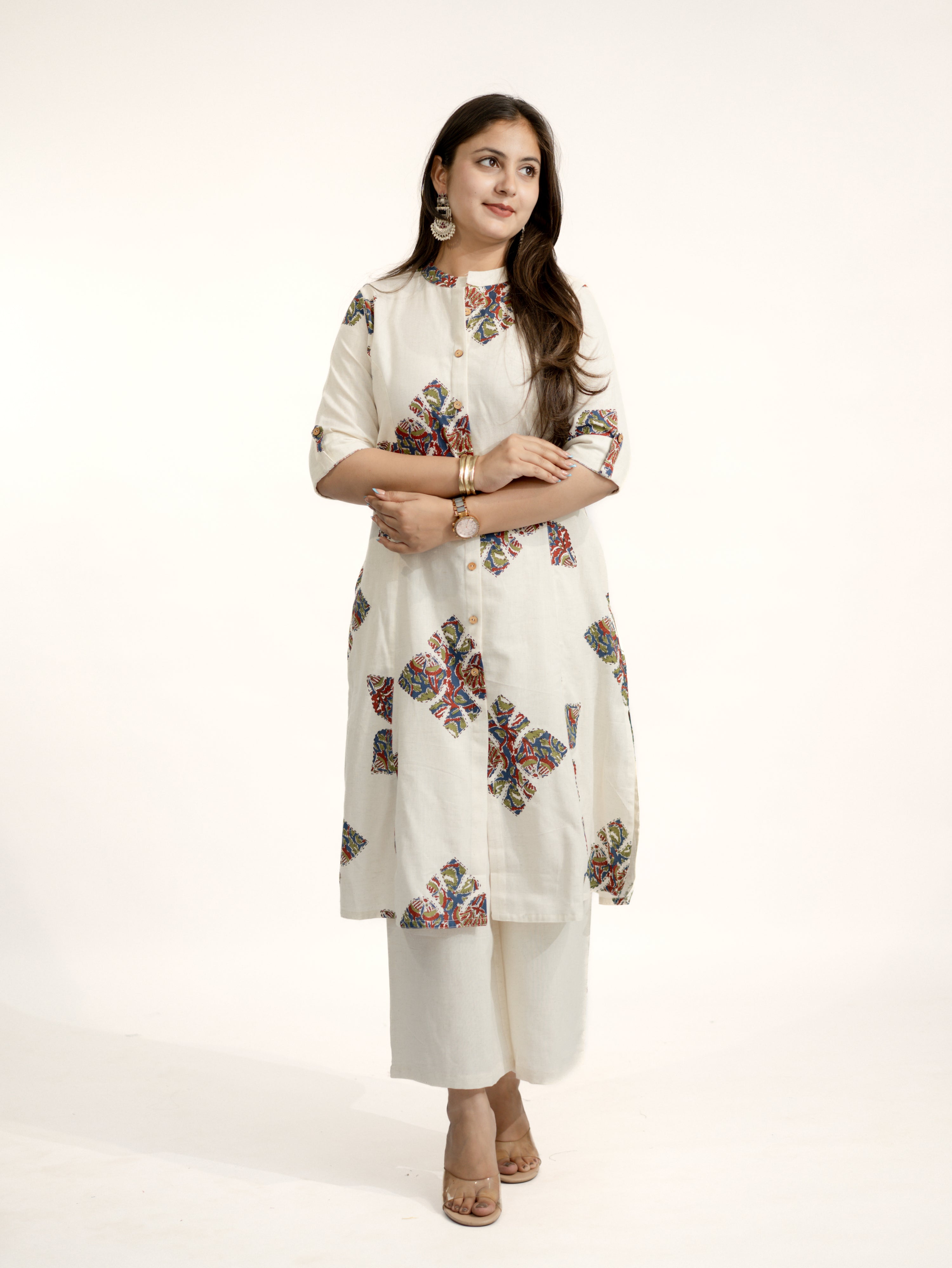 Eaira OffWhite-Blue Cotton Ajrakh A-line Cotton Kurta Set