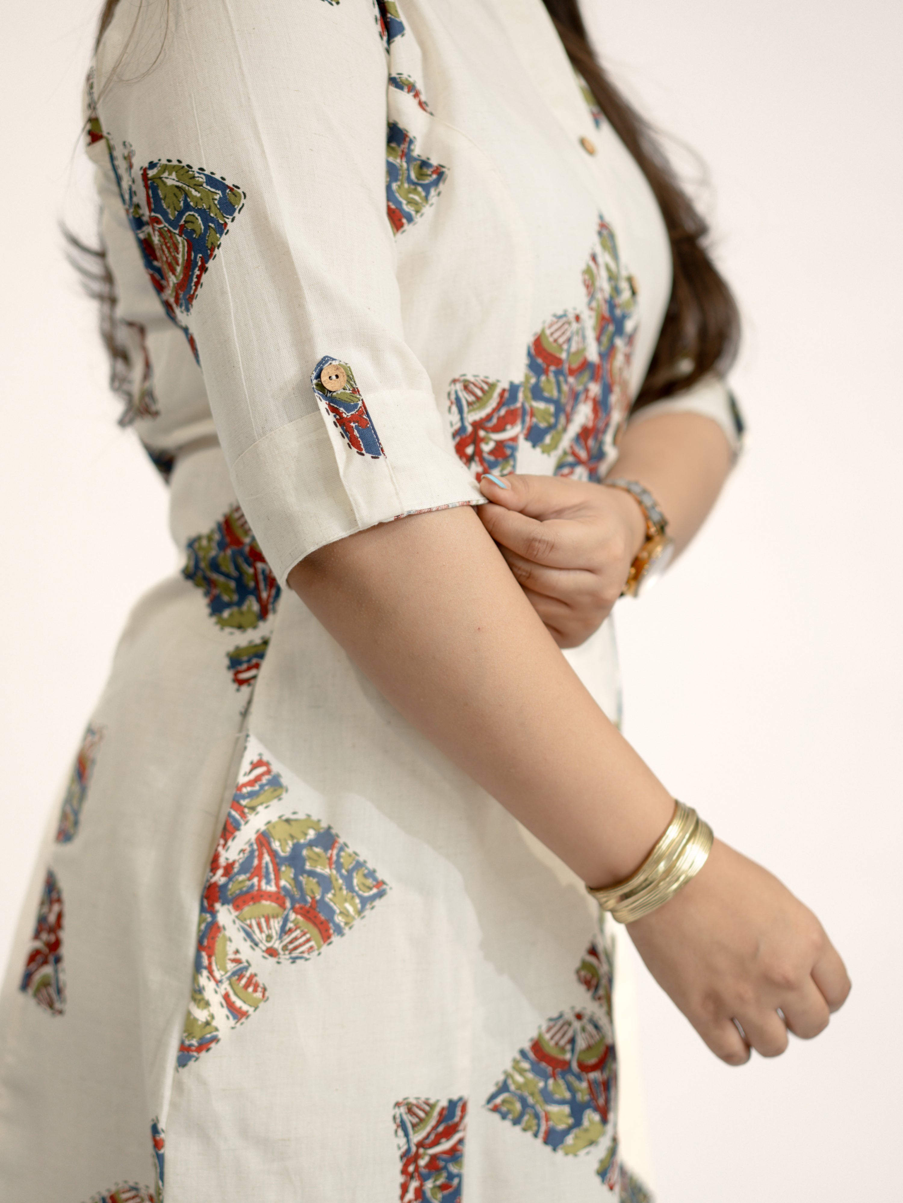 Eaira OffWhite-Blue Cotton Ajrakh A-line Cotton Kurta Set