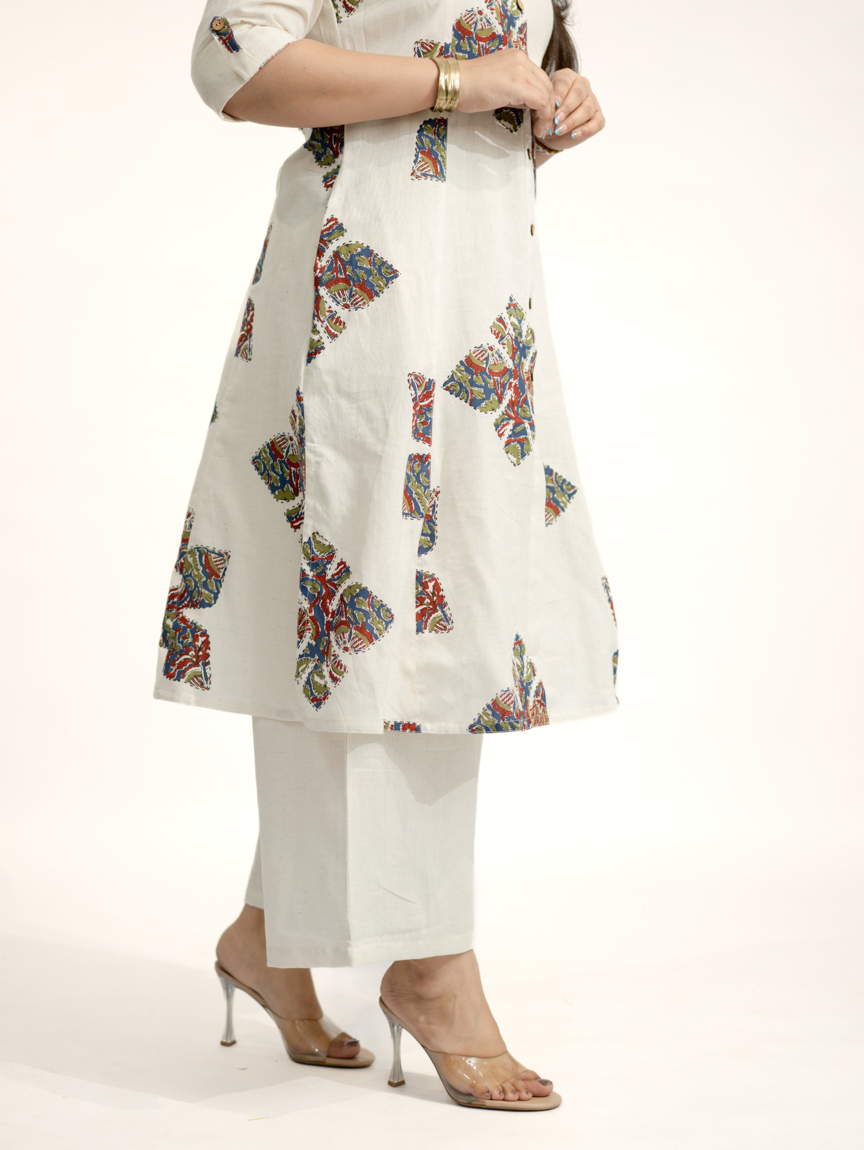 Eaira OffWhite-Blue Cotton Ajrakh A-line Cotton Kurta Set
