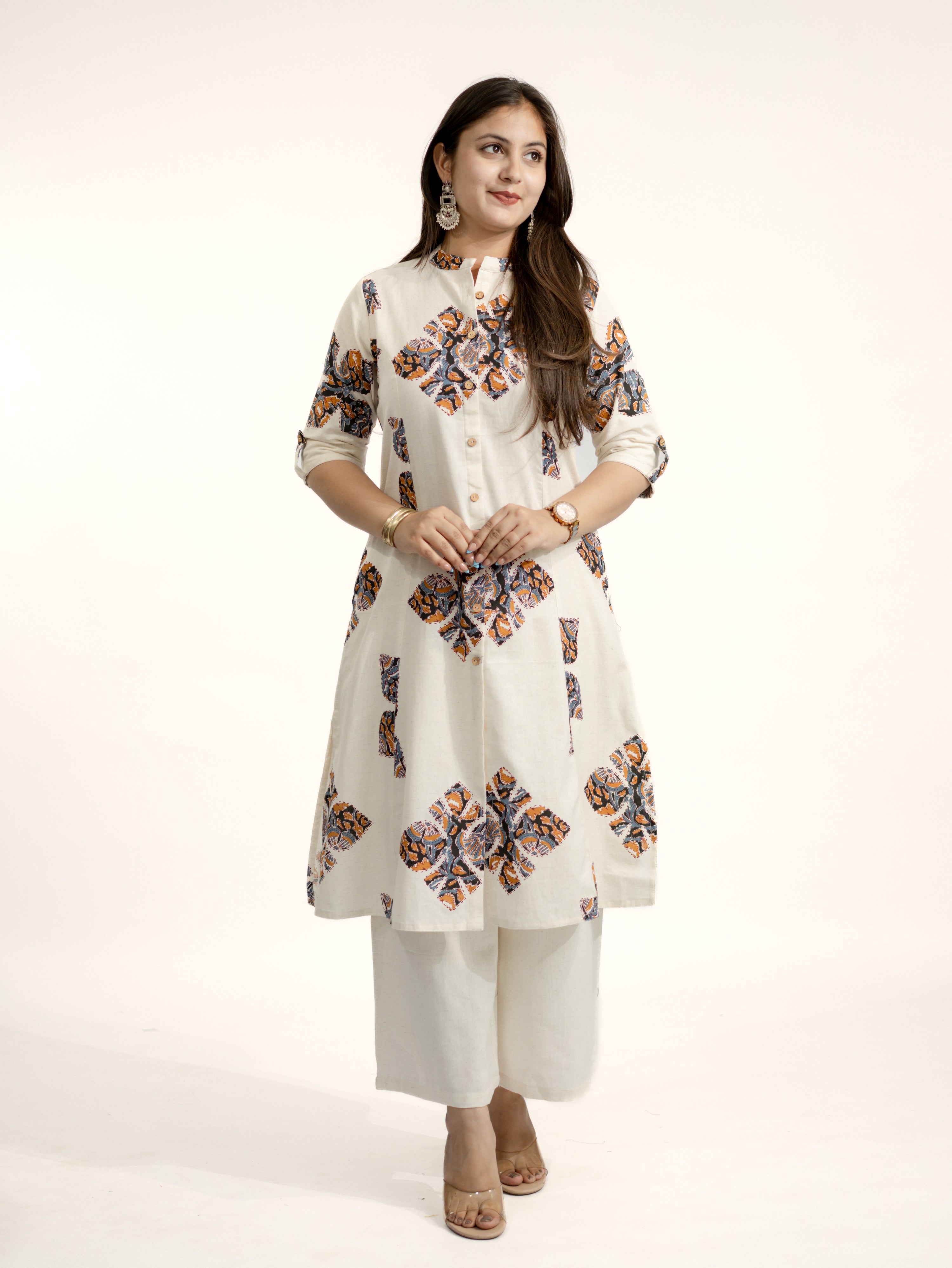 Eaira OffWhite-Black Cotton Ajrakh A-line Cotton Kurta Set