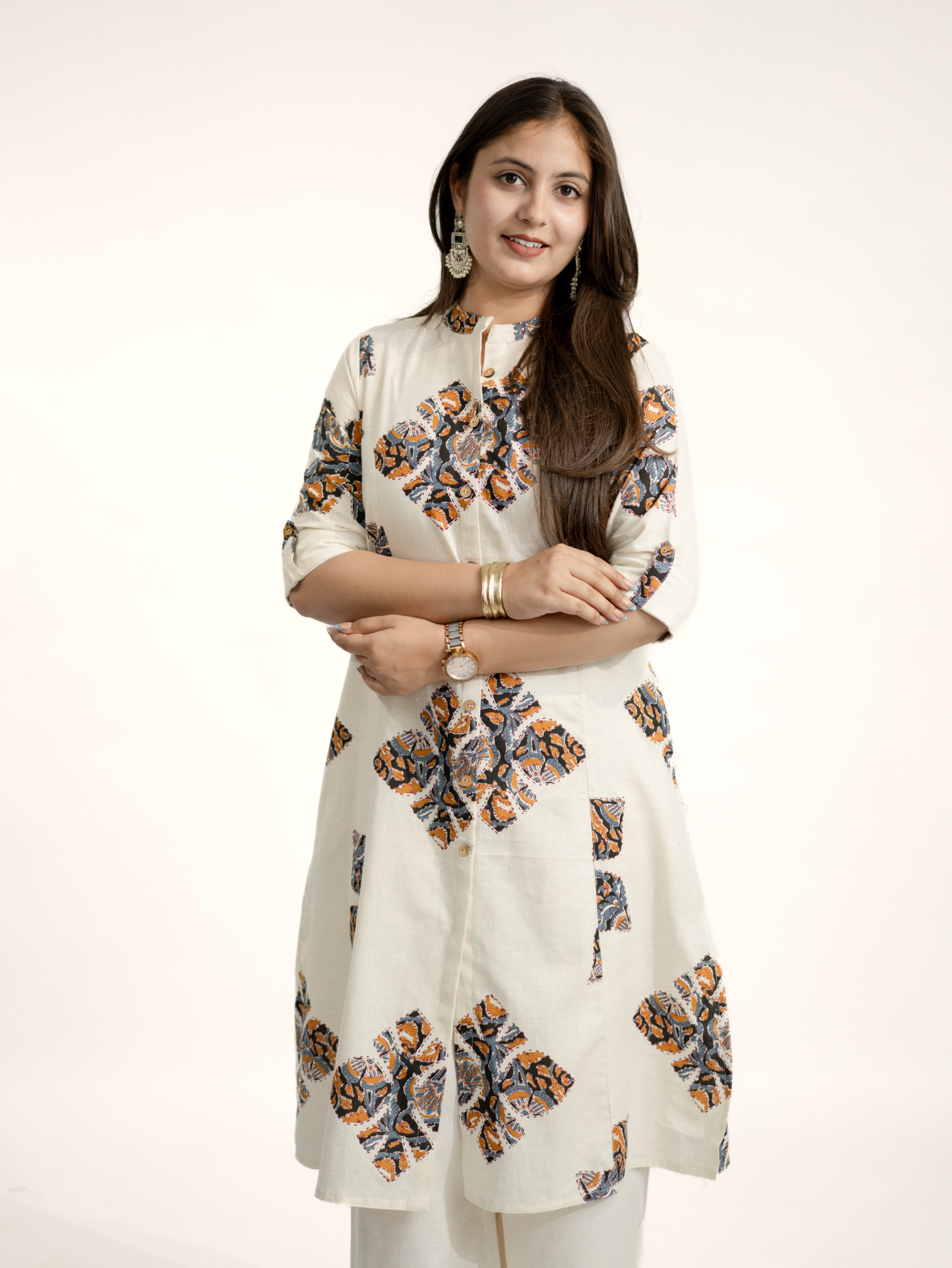 Eaira OffWhite-Black Cotton Ajrakh A-line Cotton Kurta Set