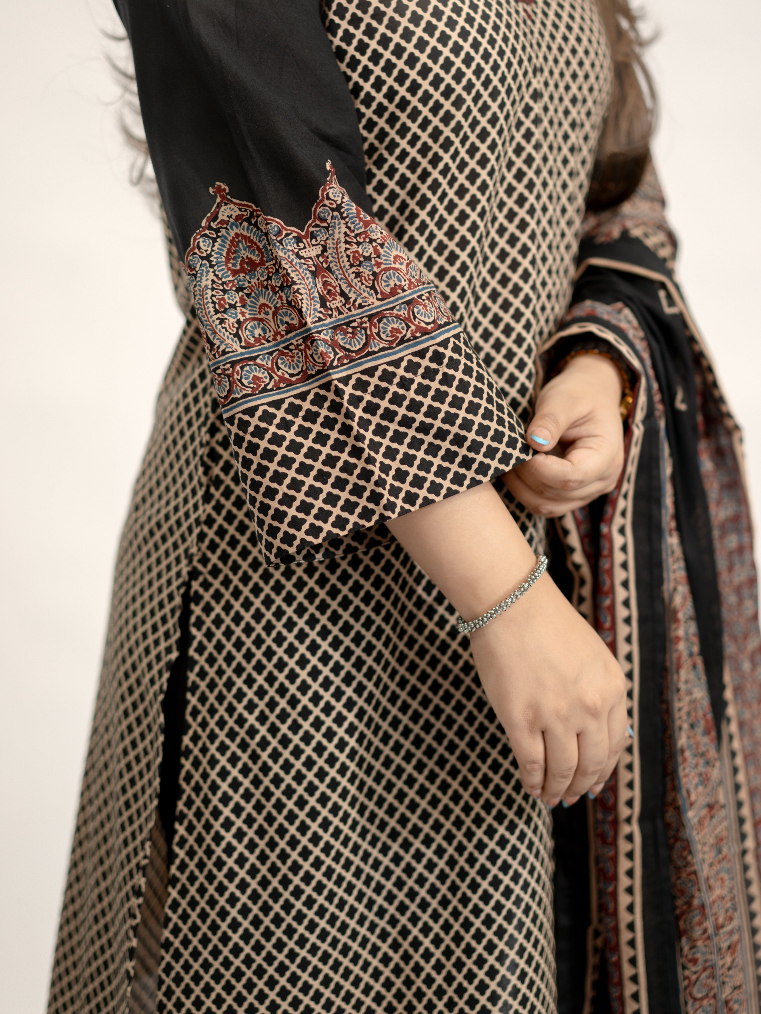 Safa Black Ajrakh Cotton HandEmbroidered Dupatta Set
