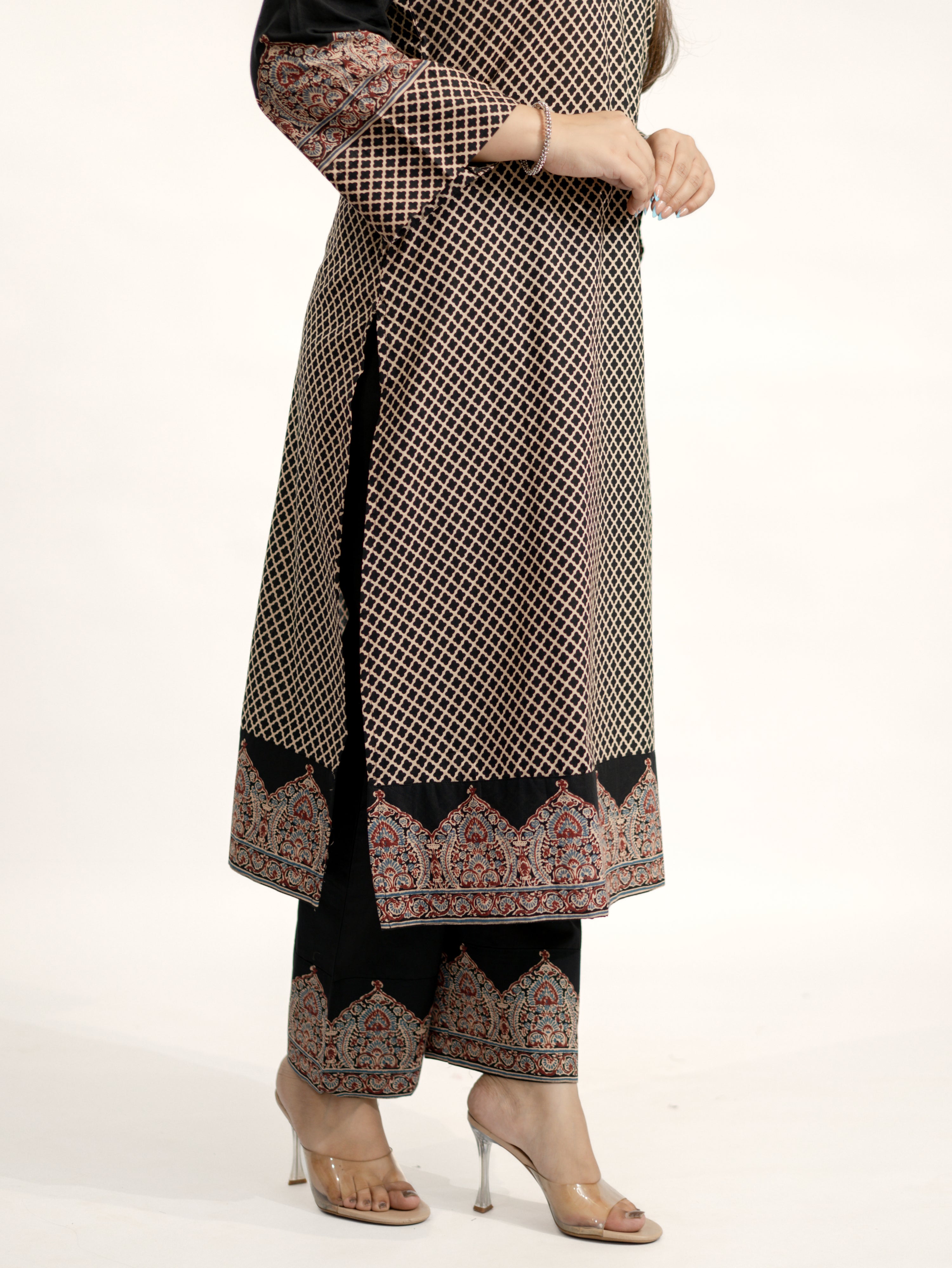 Safa Black Ajrakh Cotton HandEmbroidered Dupatta Set