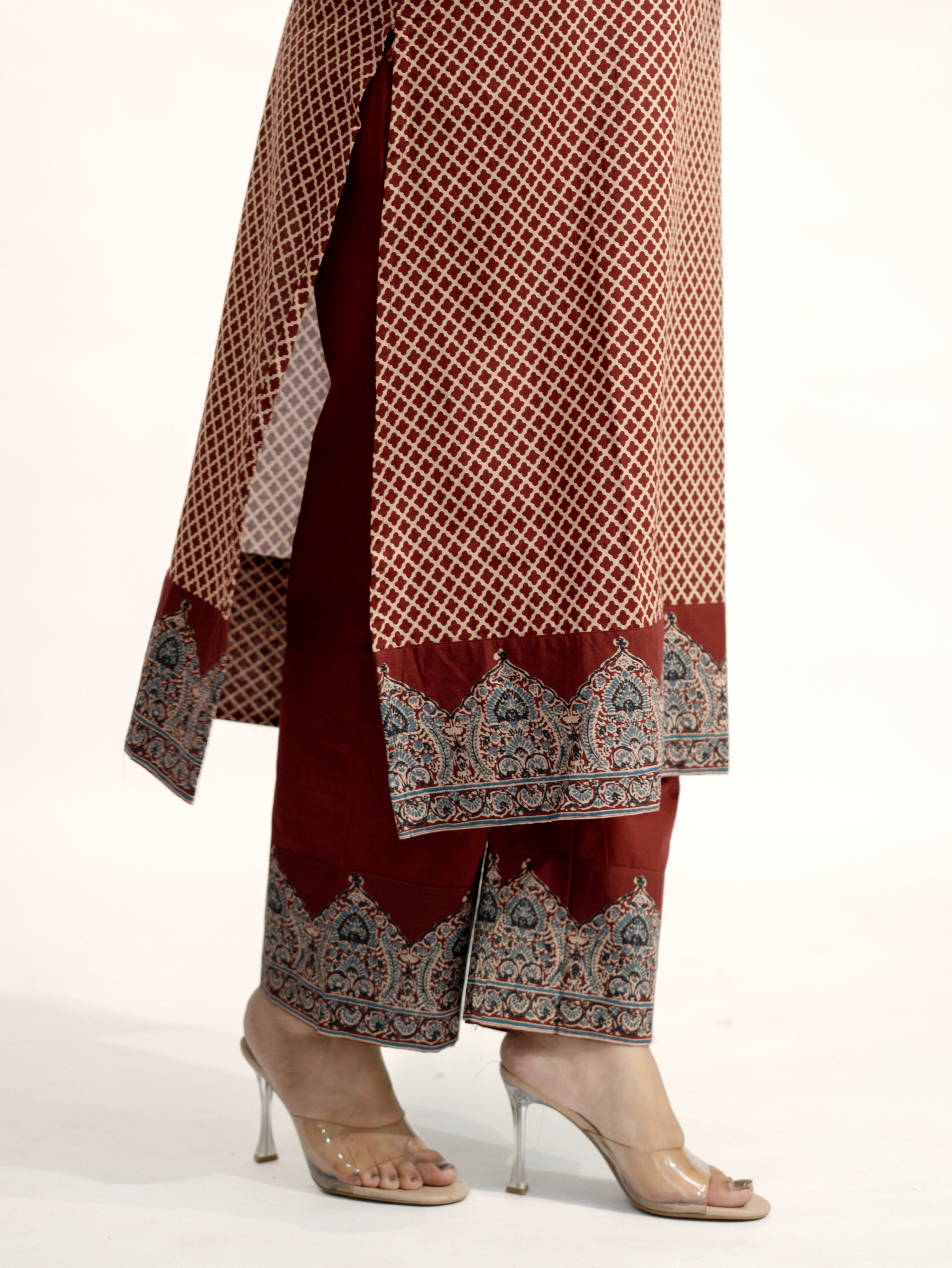Safa Red Ajrakh Cotton HandEmbroidered Dupatta Set
