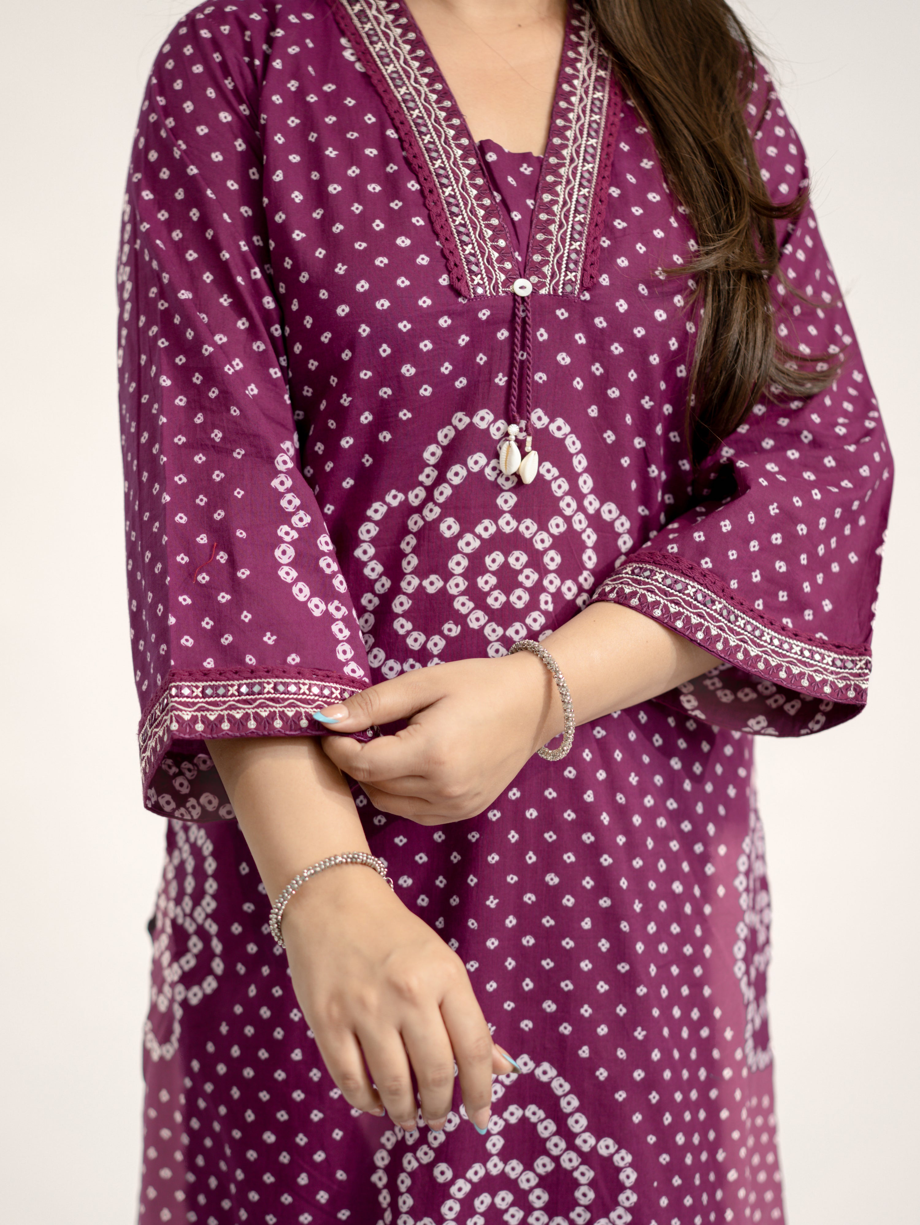 Srisha Wine Cotton Bandhani Leheriya Dupatta Set