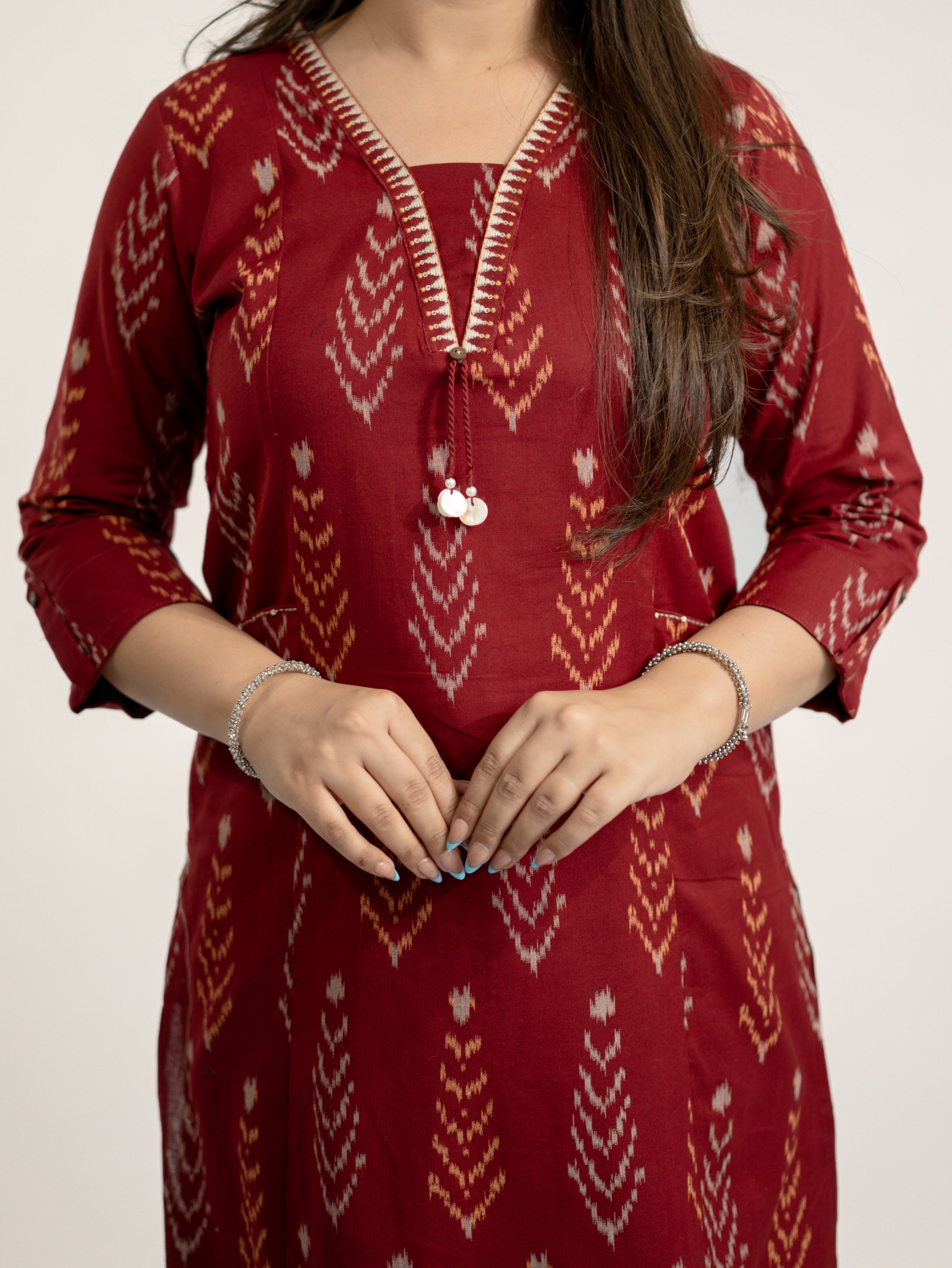 Marya Red Cotton Ikkat Straight Kurta Set