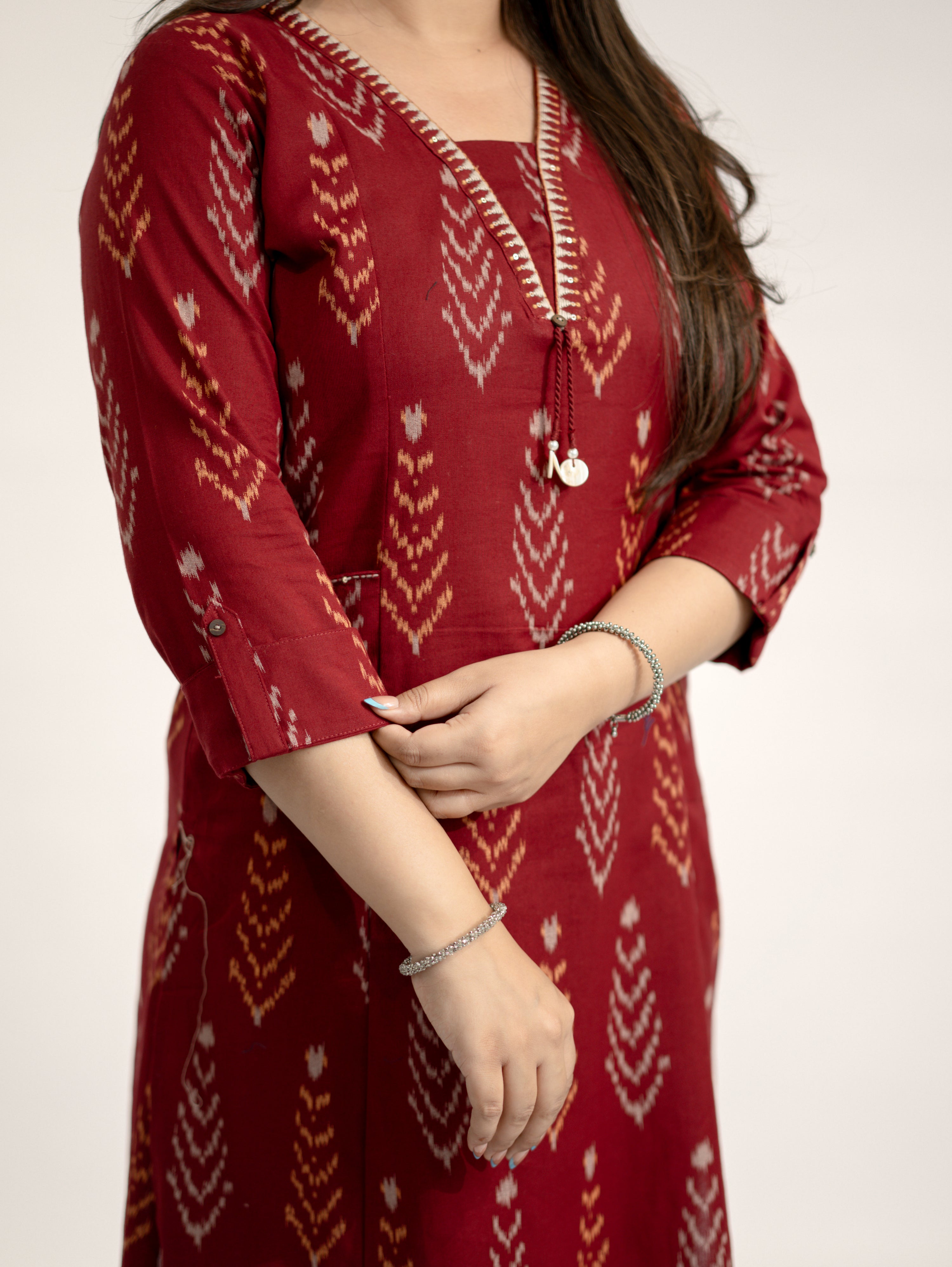 Marya Red Cotton Ikkat Straight Kurta Set