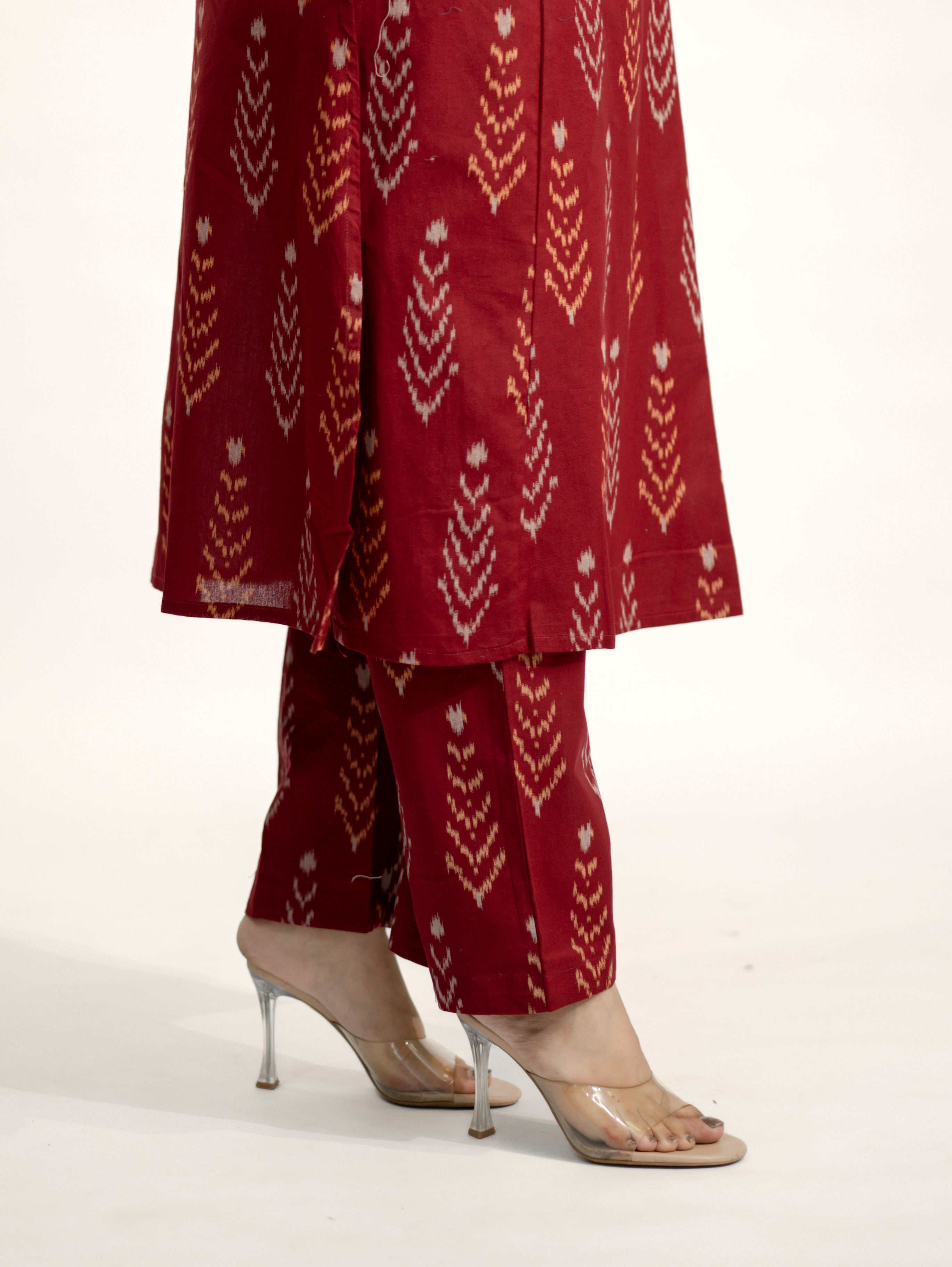 Marya Red Cotton Ikkat Straight Kurta Set