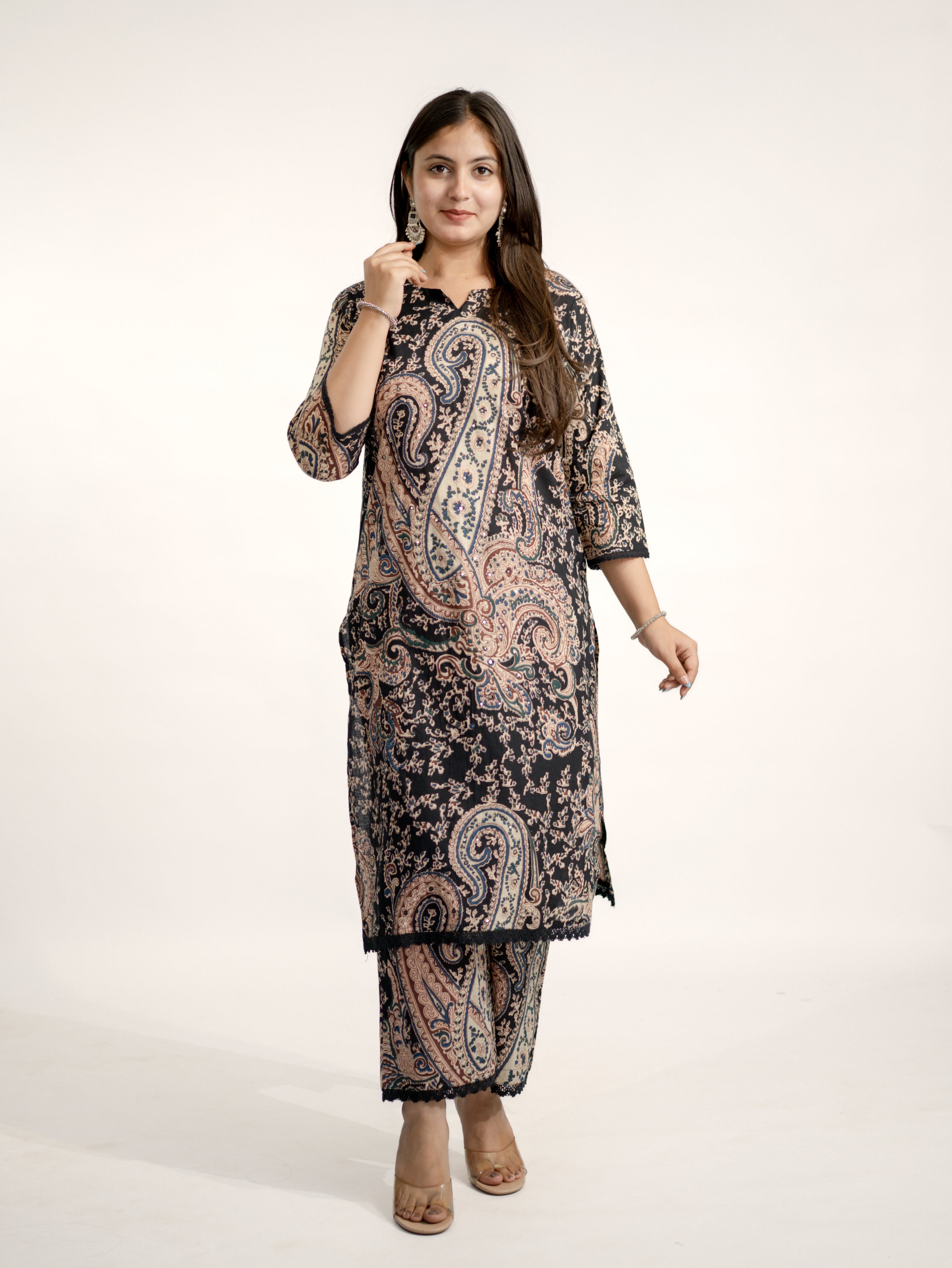 Kalamkari Embroidered Straight Cotton Kurta Set