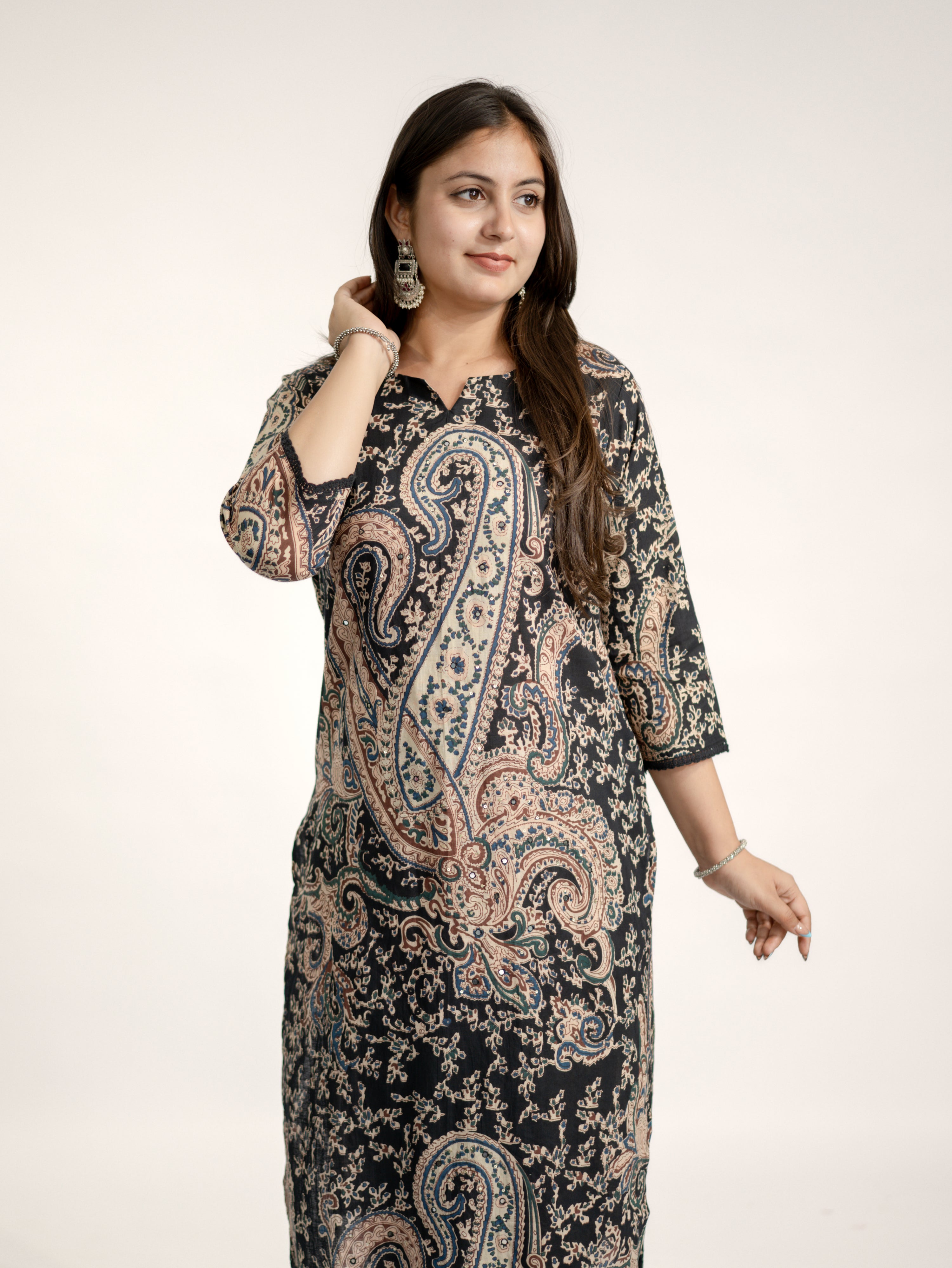 Kalamkari Embroidered Straight Cotton Kurta Set