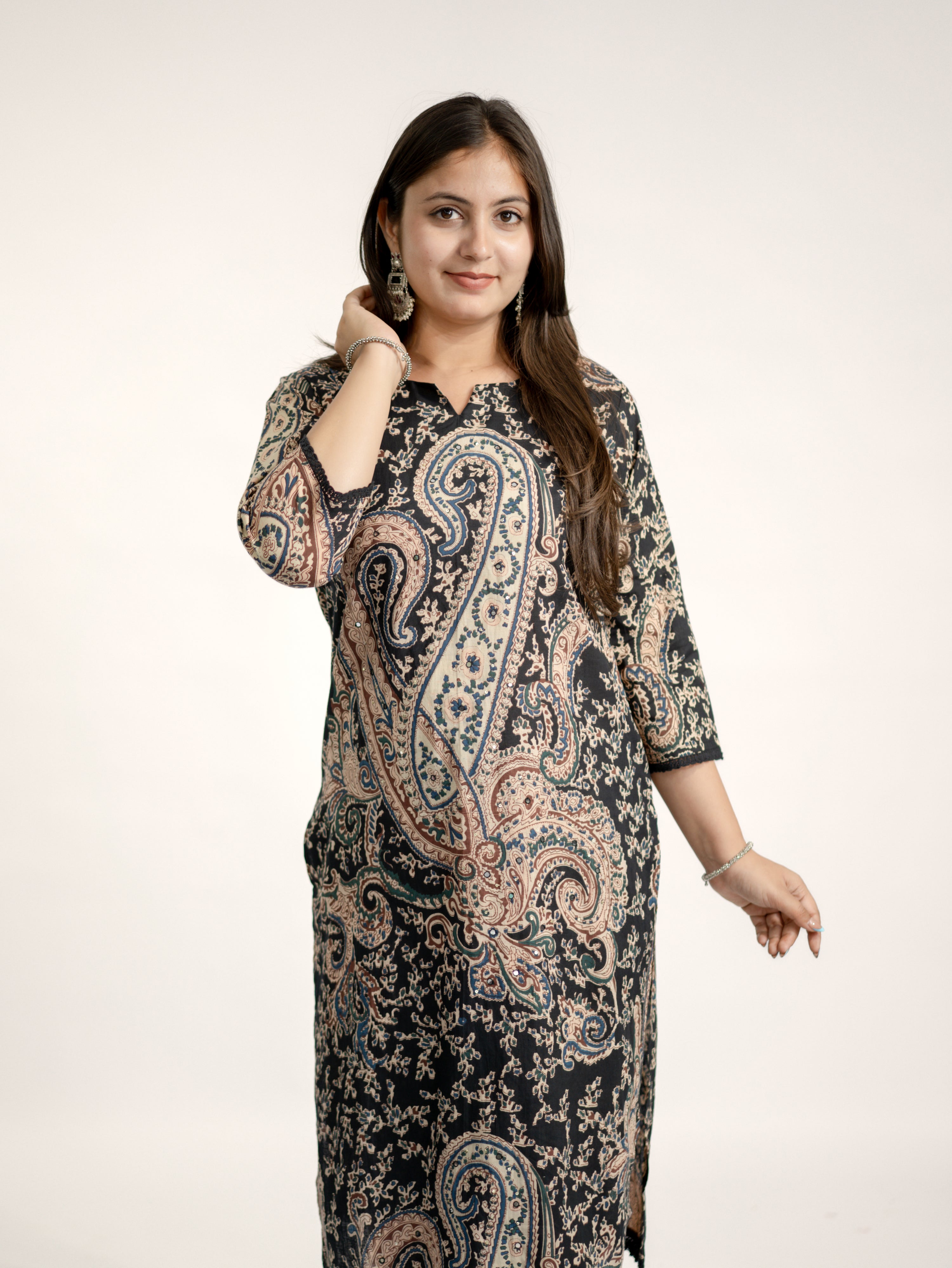 Kalamkari Embroidered Straight Cotton Kurta Set