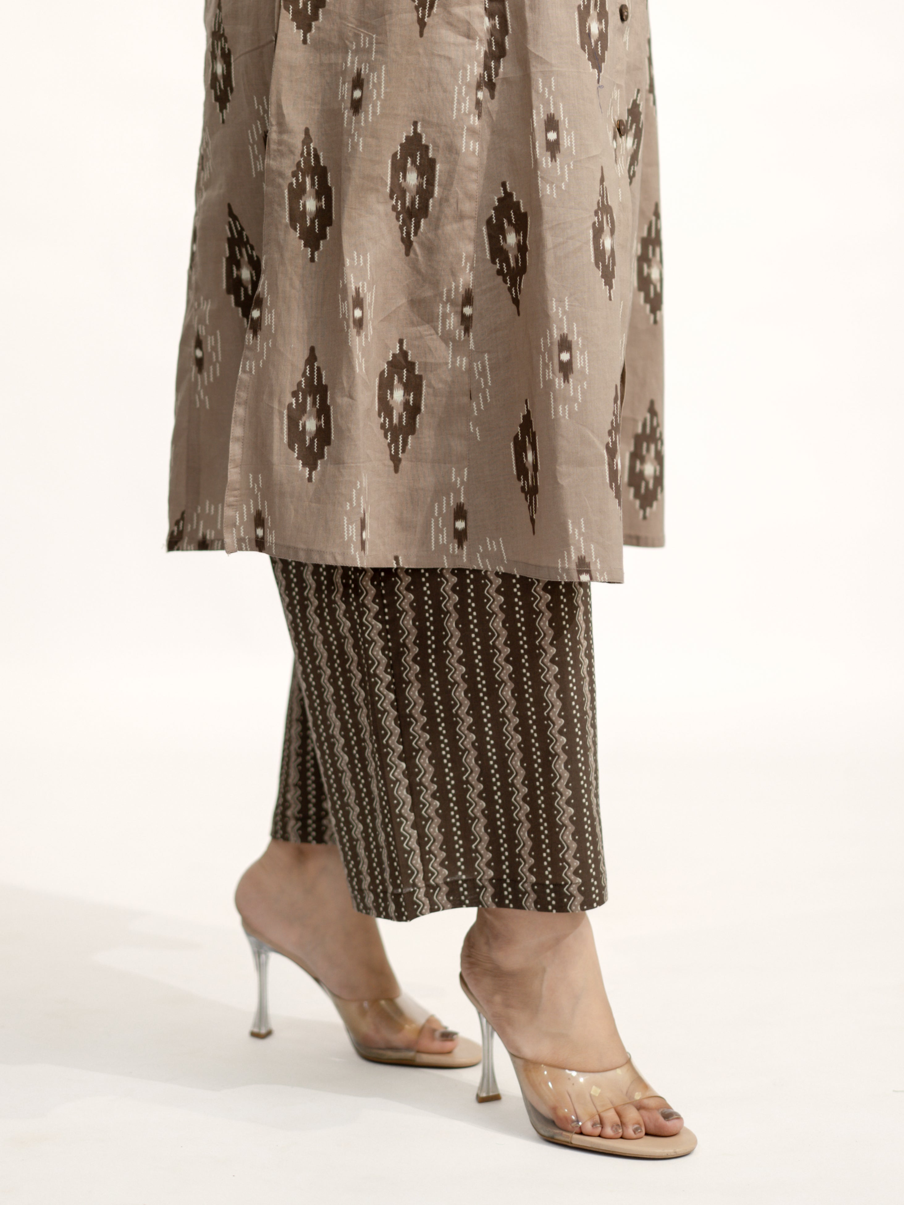 Urvi Brown Ikkat A-line Cotton Kurta Set
