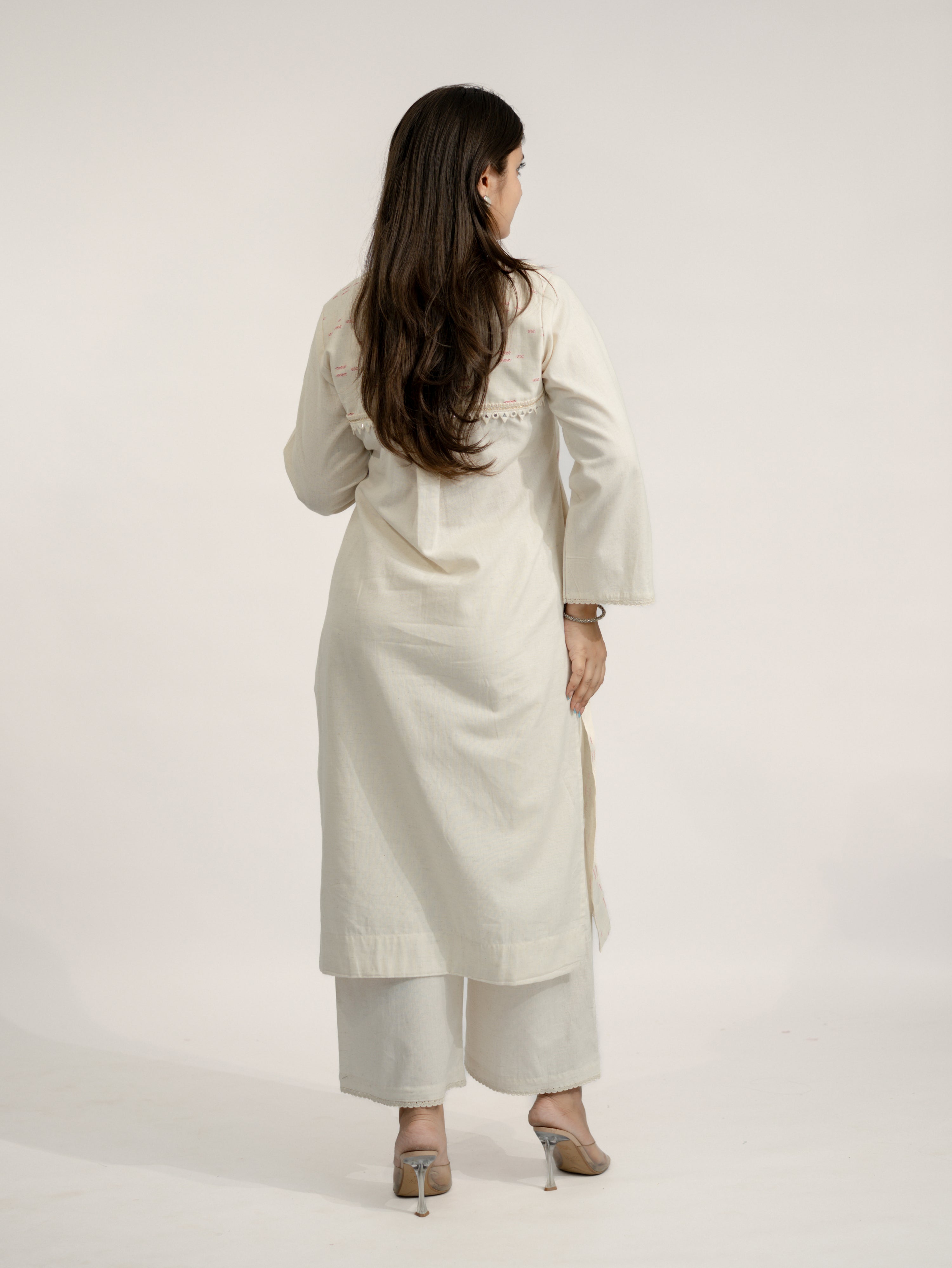 Nancy Offwhite-Pink A-line Cotton Kurta Set