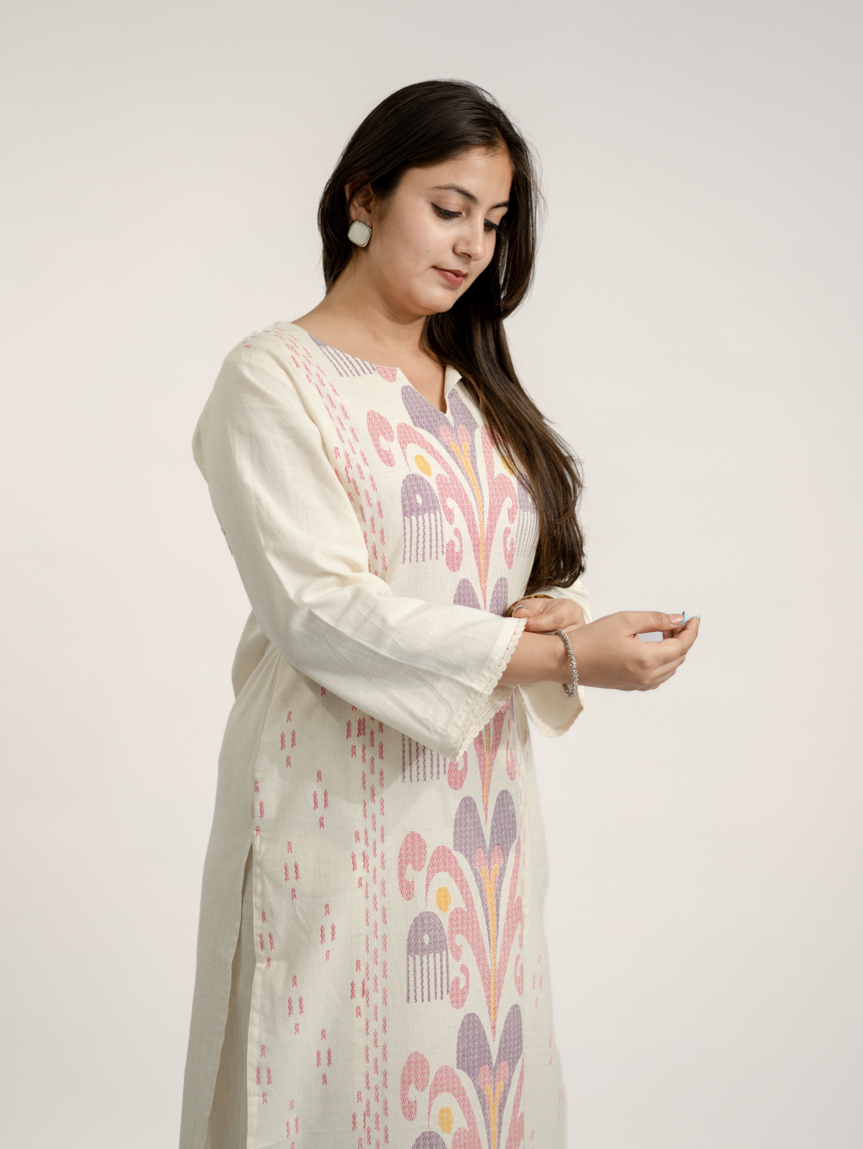 Nancy Offwhite-Pink A-line Cotton Kurta Set