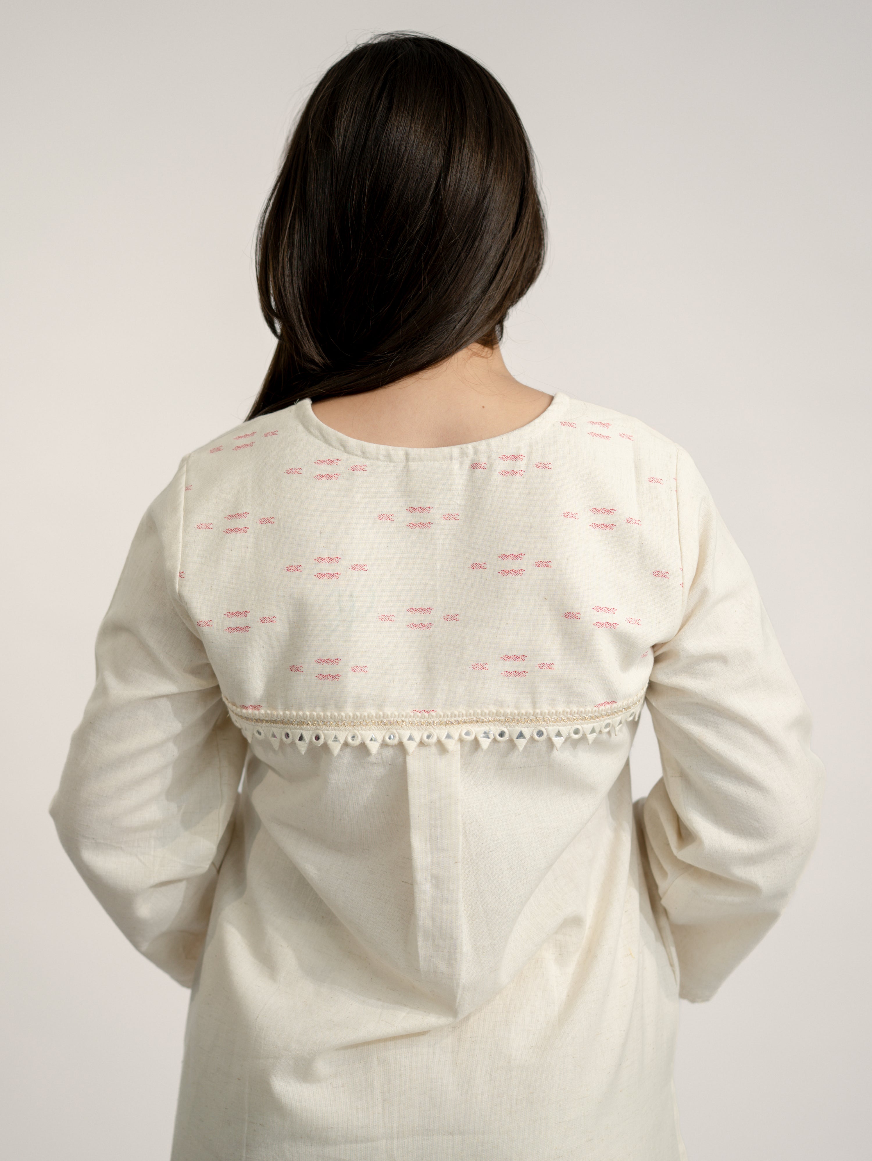Nancy Offwhite-Pink A-line Cotton Kurta Set