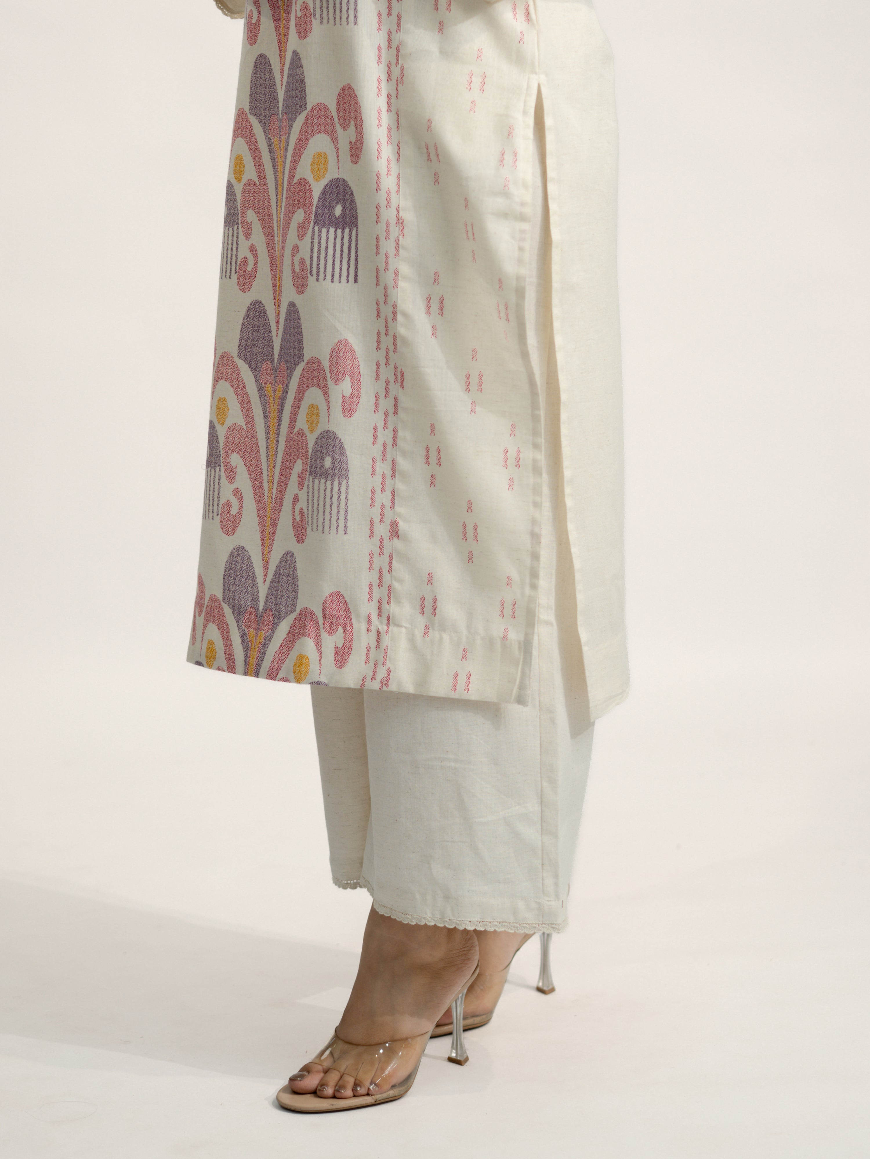 Nancy Offwhite-Pink A-line Cotton Kurta Set