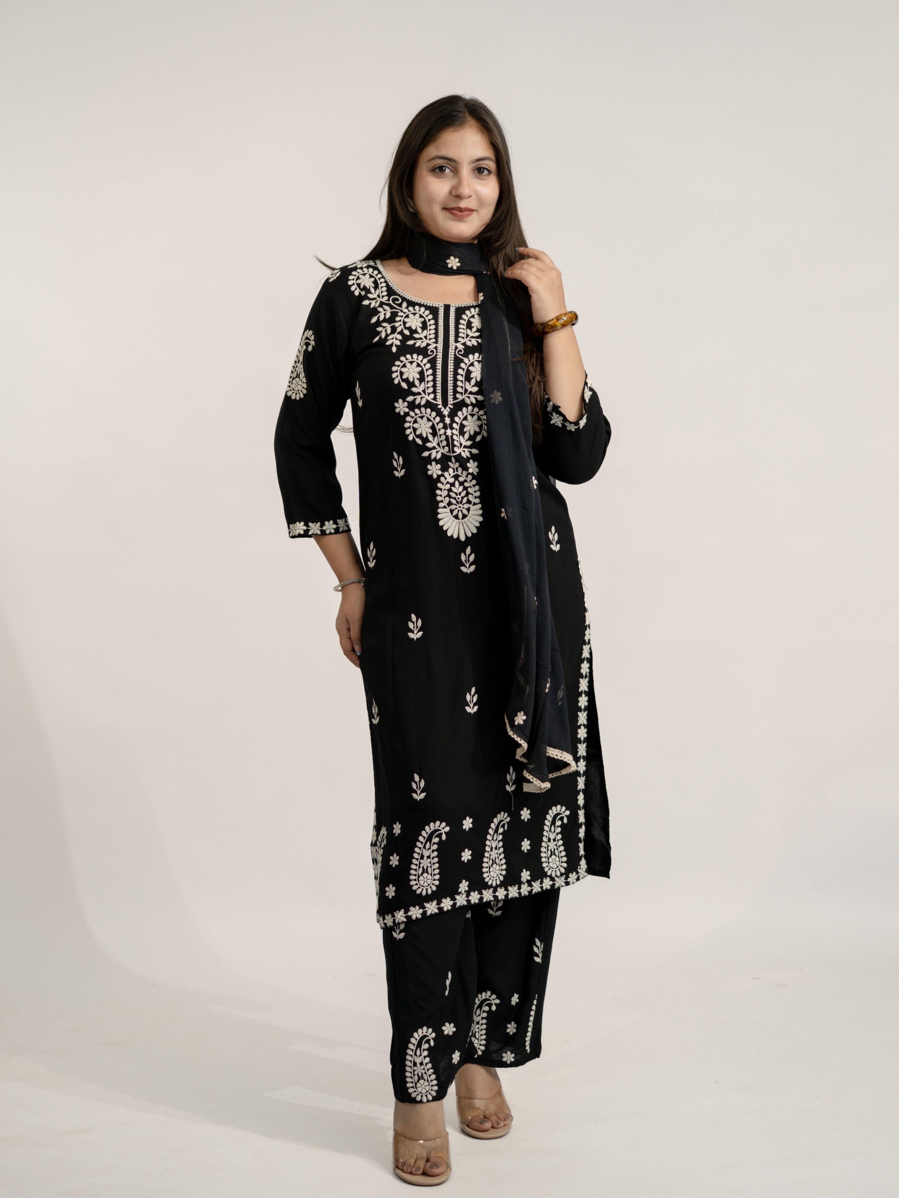 Nutan Black Chikankari Embroidered Dupatta Set