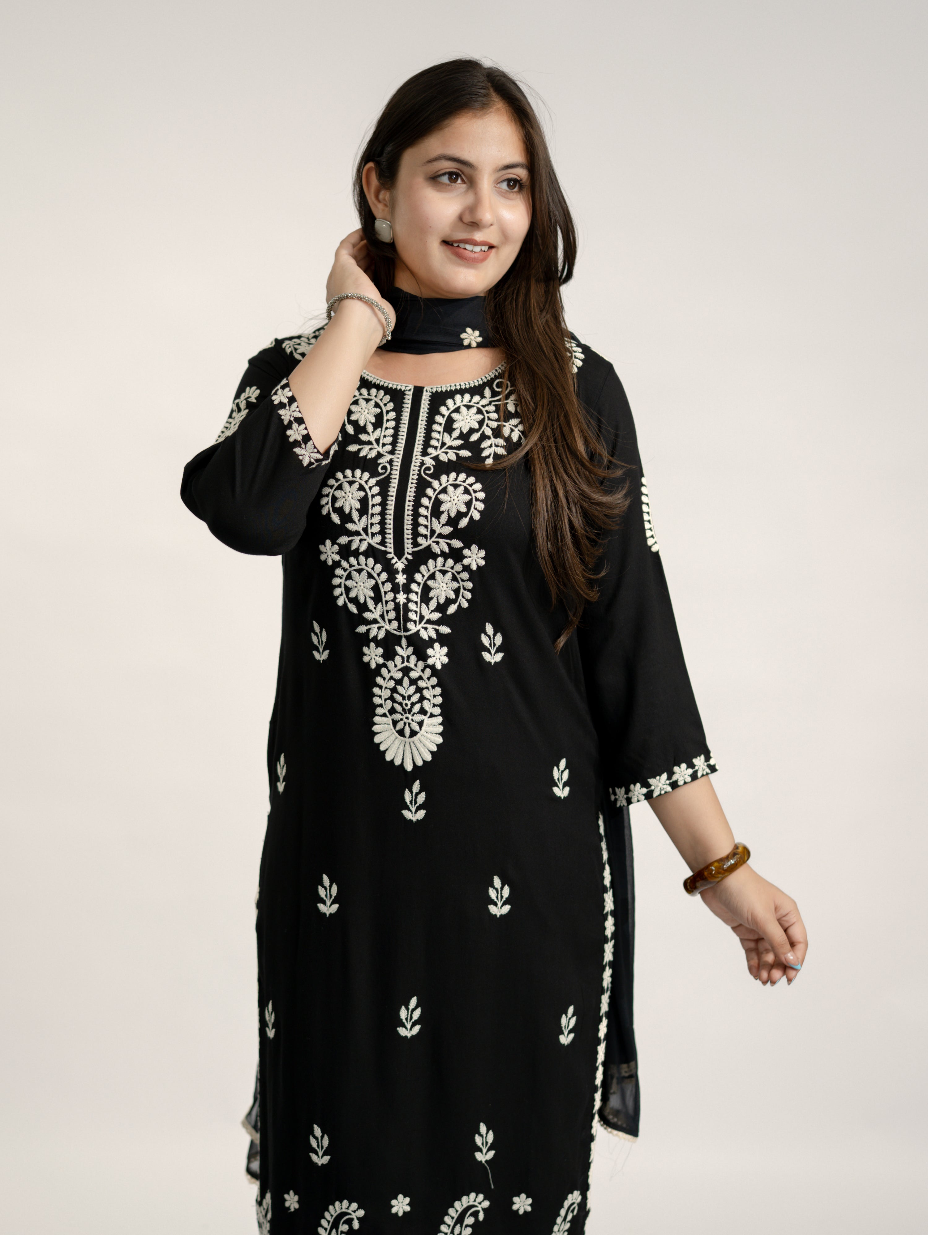 Nutan Black Chikankari Embroidered Dupatta Set